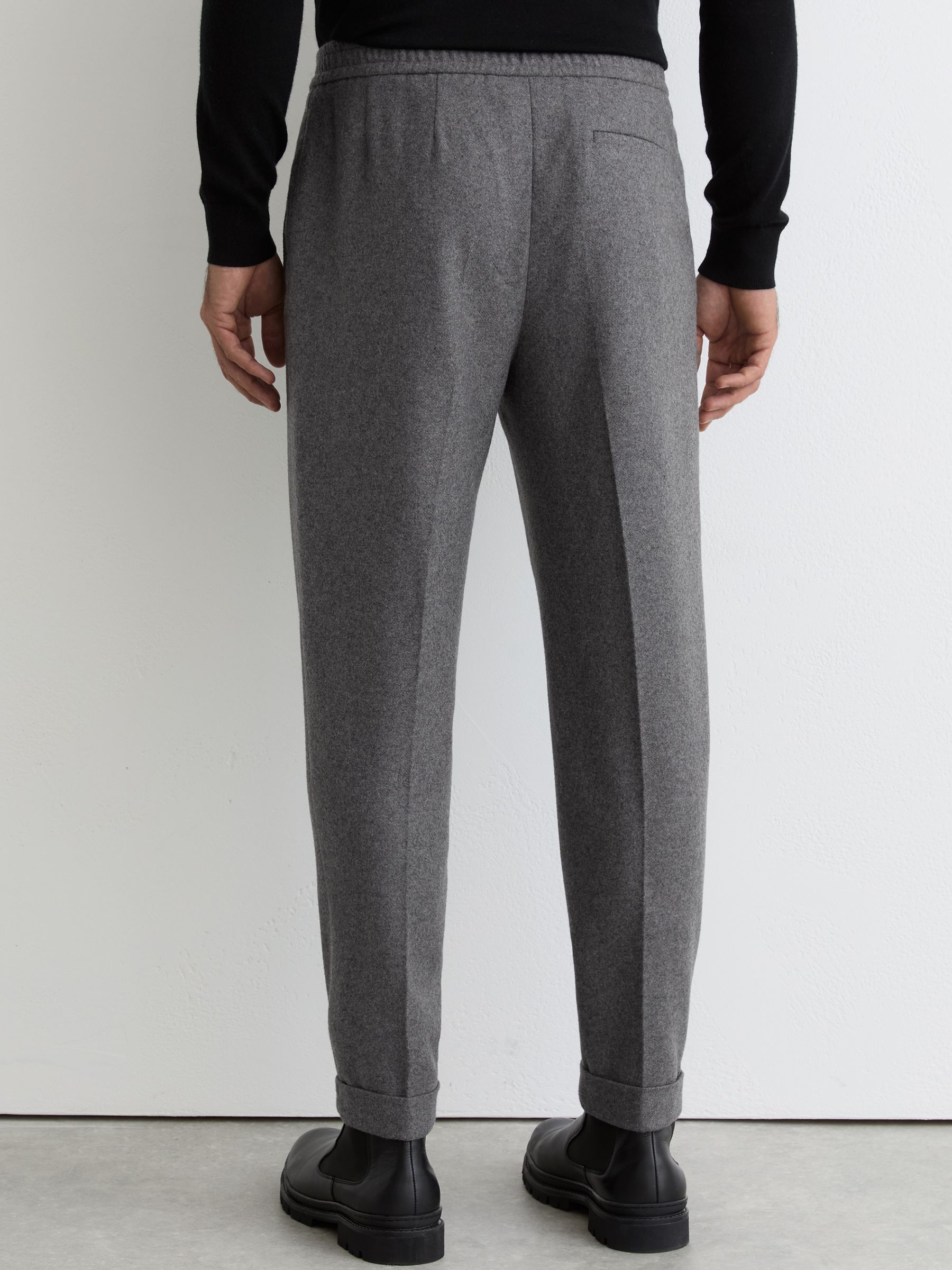 Wool-Blend Tapered Cuffed Trousers in Soft Grey - image 4