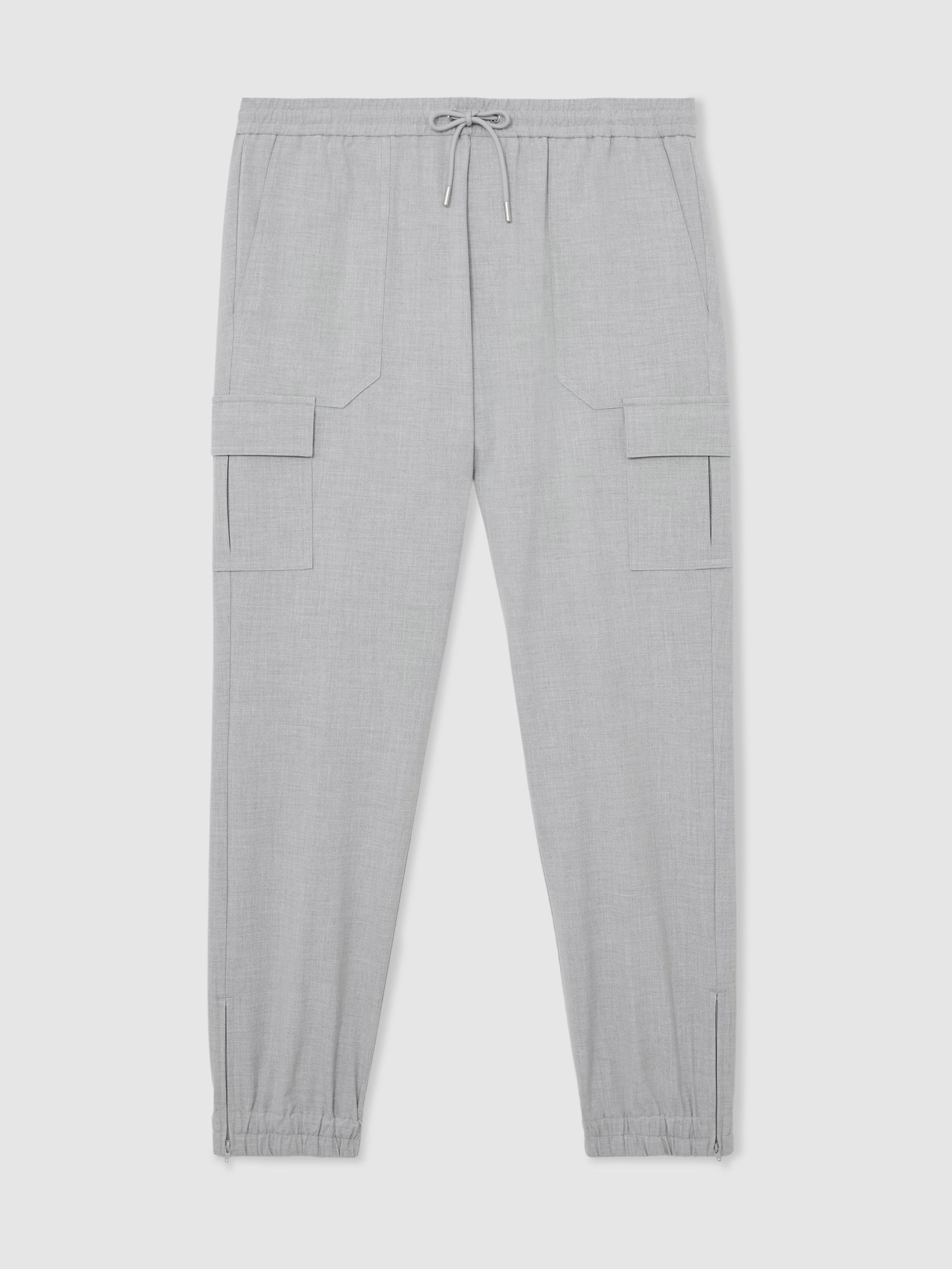Slim-Leg Drawstring Cargo Trousers in Soft Grey - image 1