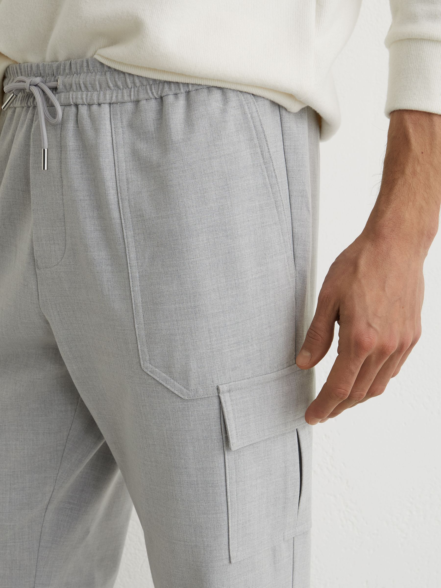 Slim-Leg Drawstring Cargo Trousers in Soft Grey - Image 5 of 7