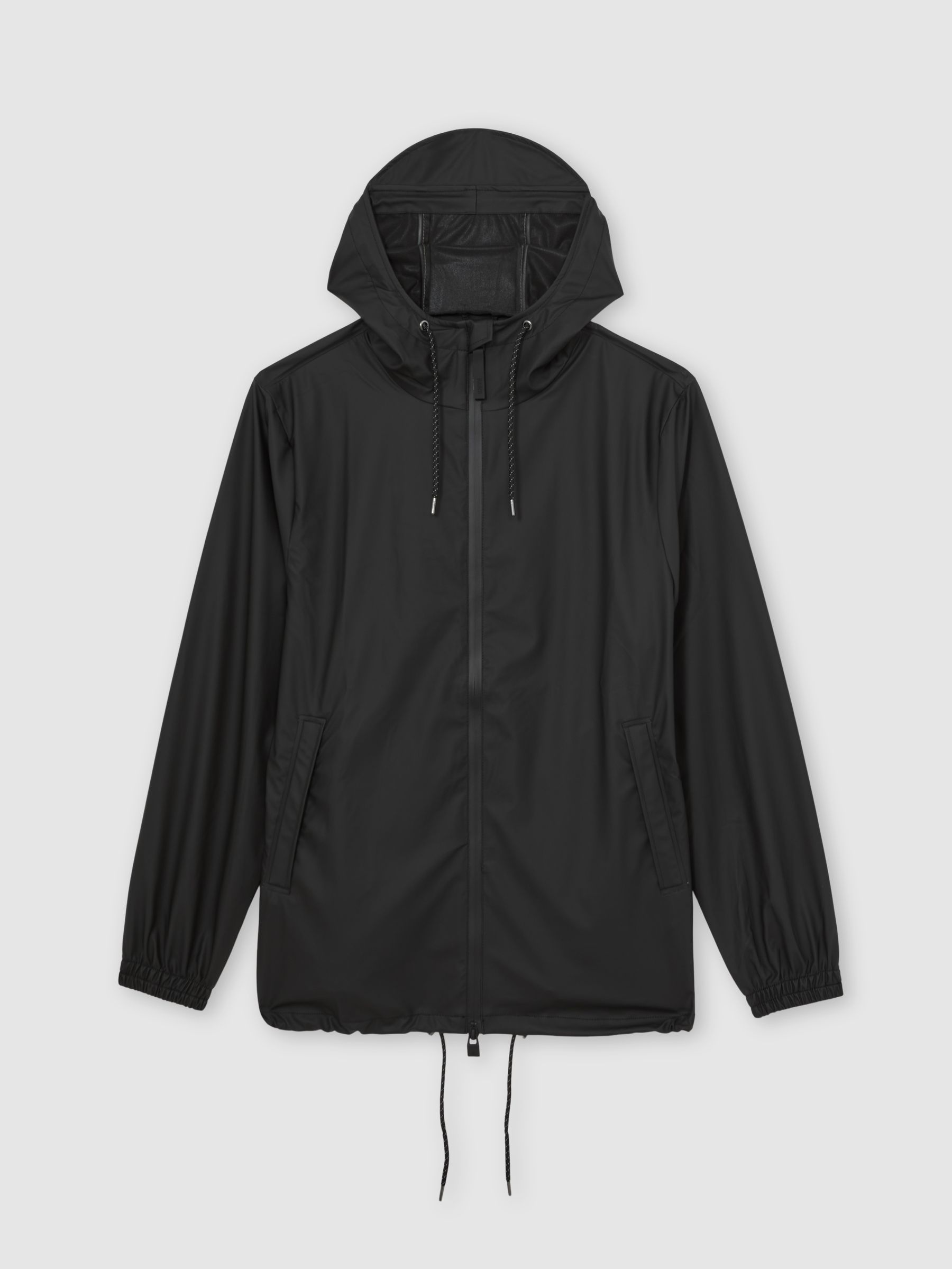معطف واقٍ من المطر مقاوم للماء بهودي باللون الأسود من Rains - صورة 2 من 5