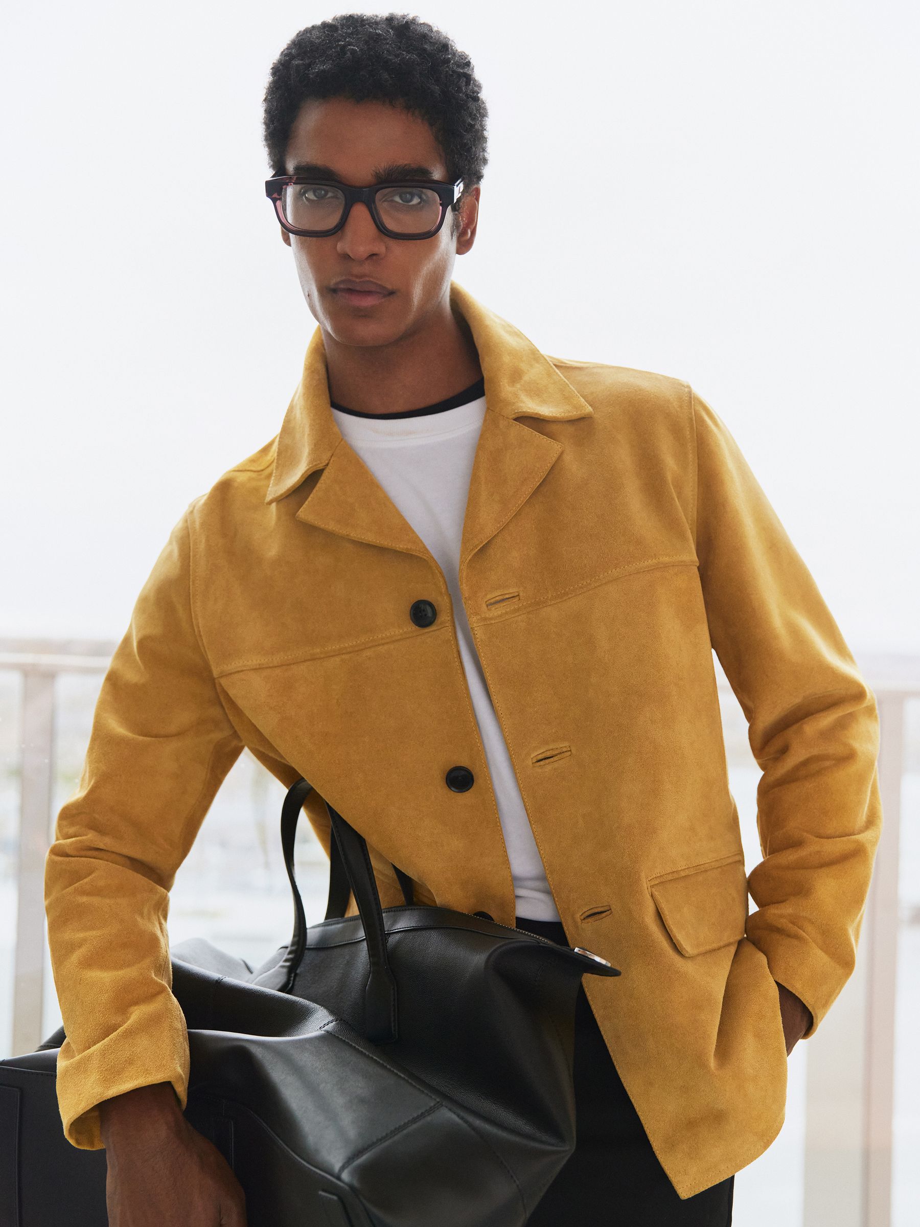 Suede Heavyweight Overshirt in Mustard Yellow - Image 1 of 7
