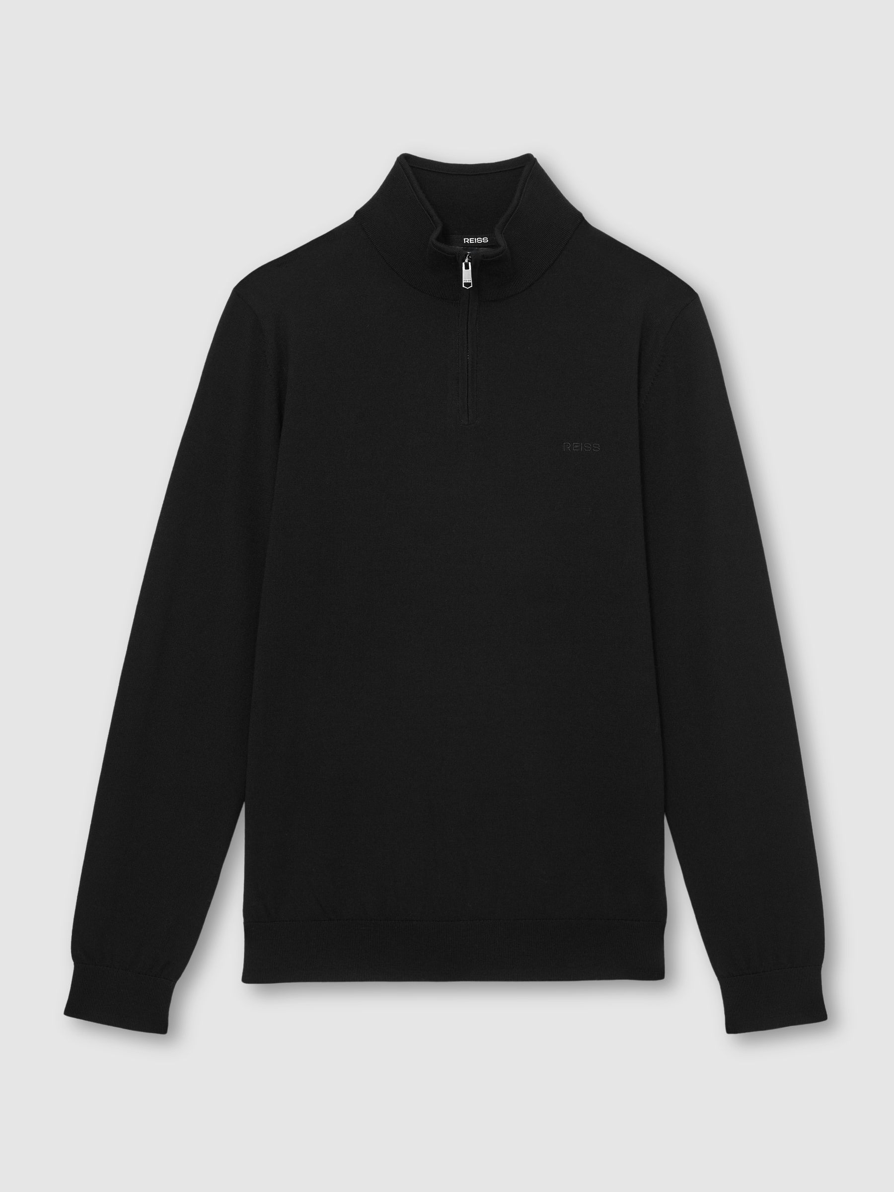 Merino Wool Half-Zip Logo Jumper in Black - Image 2 of 6 Merino Wool Half-Zip Logo Jumper in Black - Image 2 of 6
