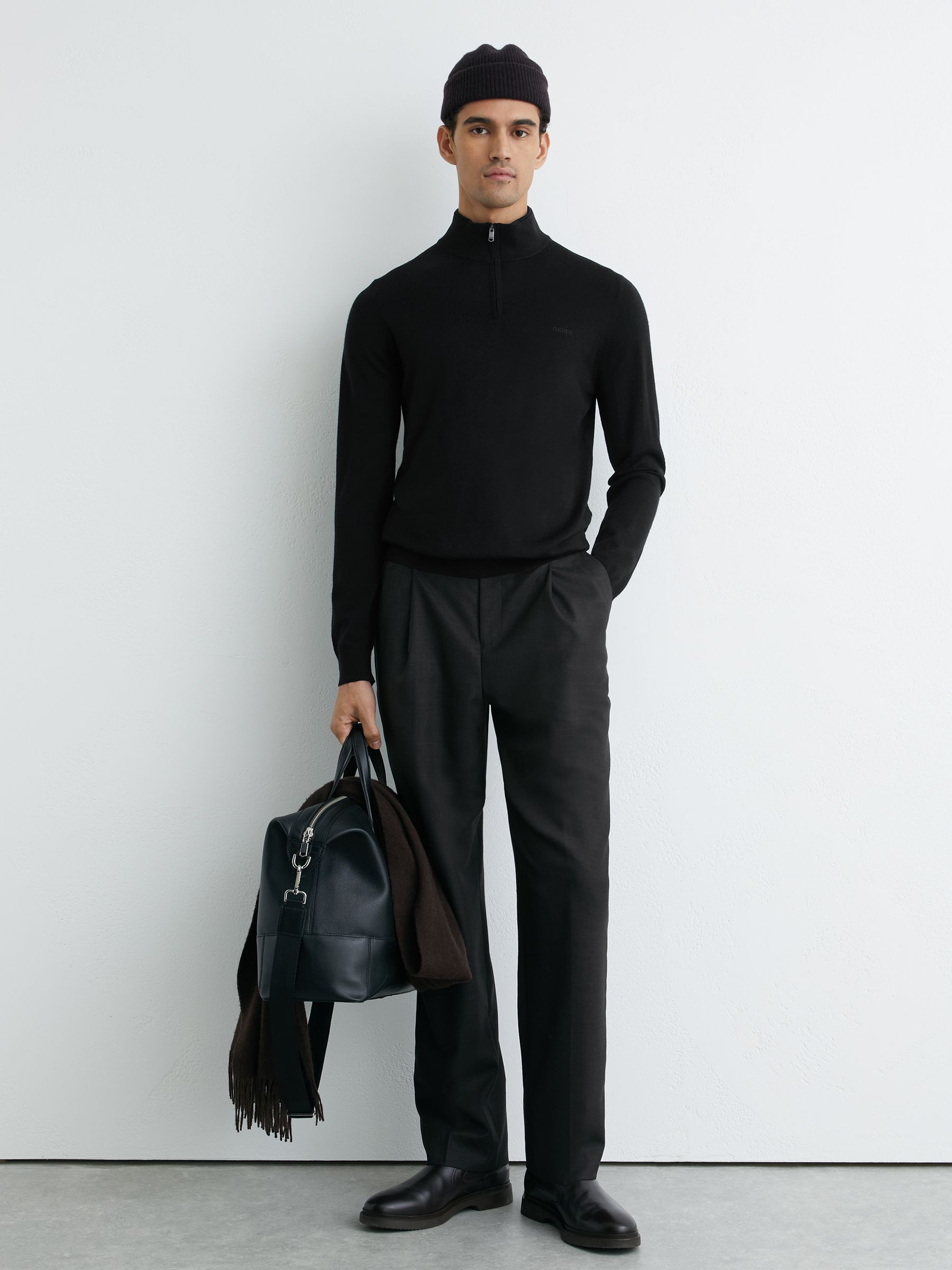 Merino Wool Half-Zip Logo Jumper in Black - Image 3 of 6