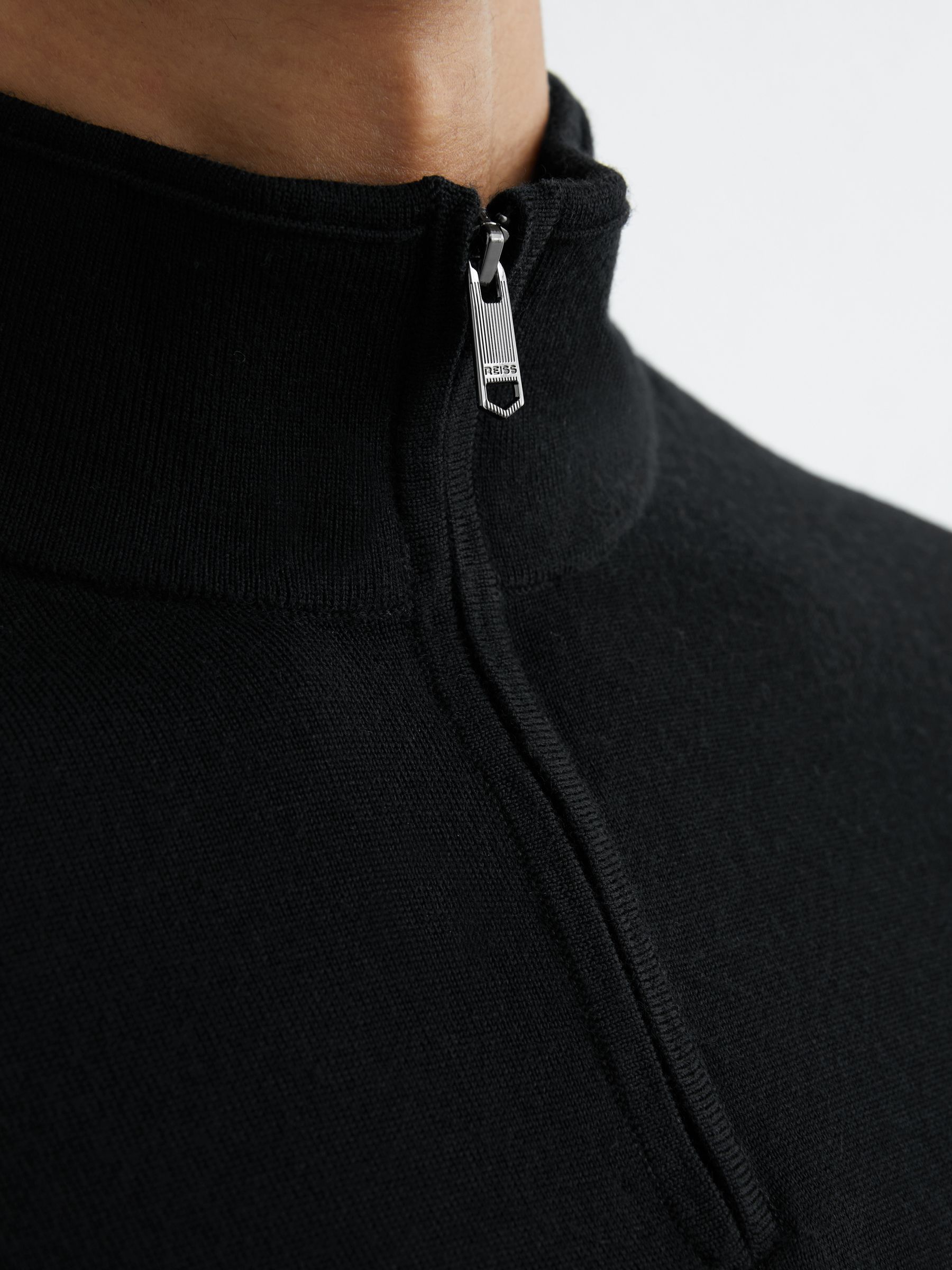 Merino Wool Half-Zip Logo Jumper in Black - Image 4 of 6