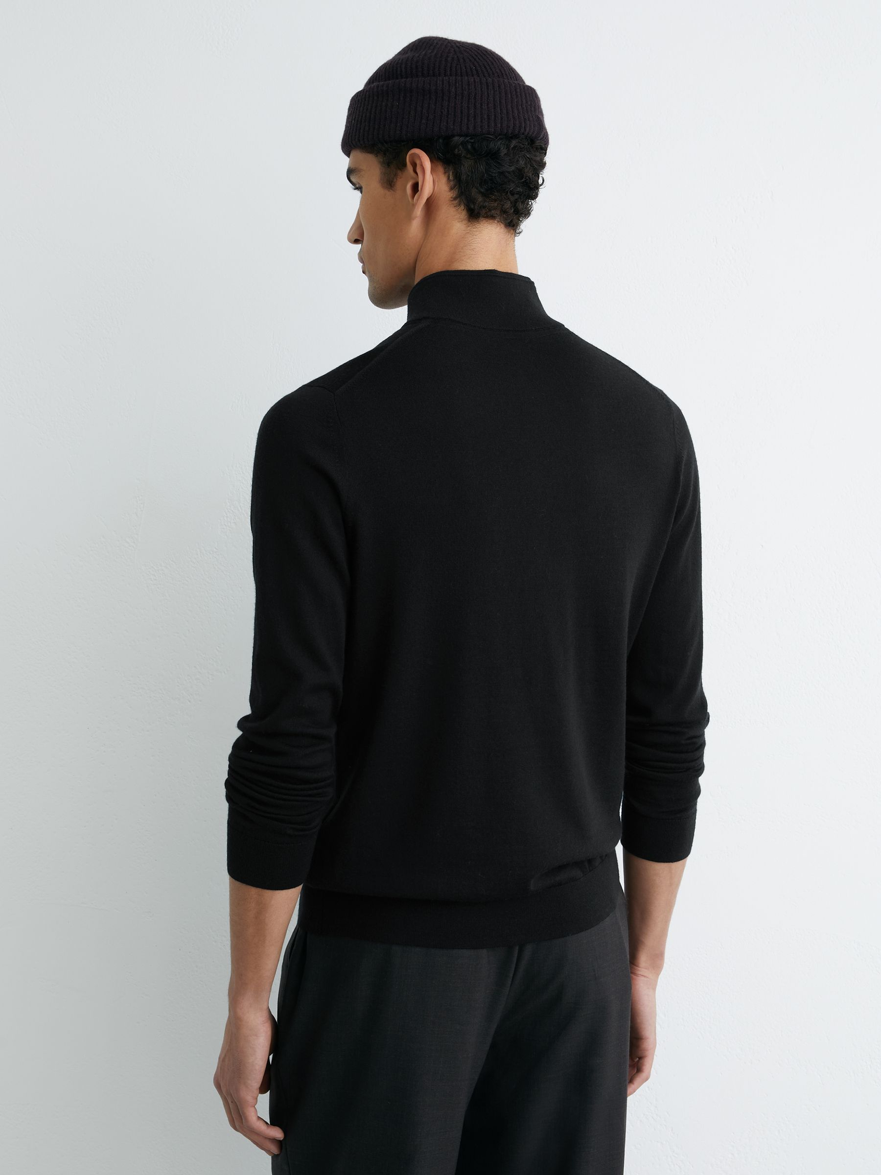 Merino Wool Half-Zip Logo Jumper in Black - Image 5 of 6