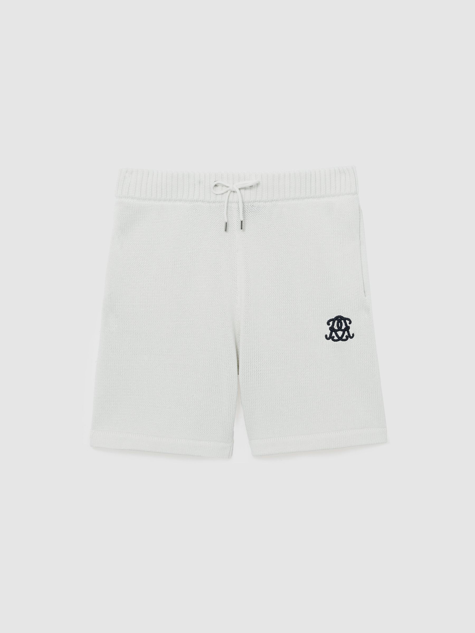Monogram-Embroidered Relaxed Knit Shorts in Off White - Image 2 of 6 Monogram-Embroidered Relaxed Knit Shorts in Off White - Image 2 of 6
