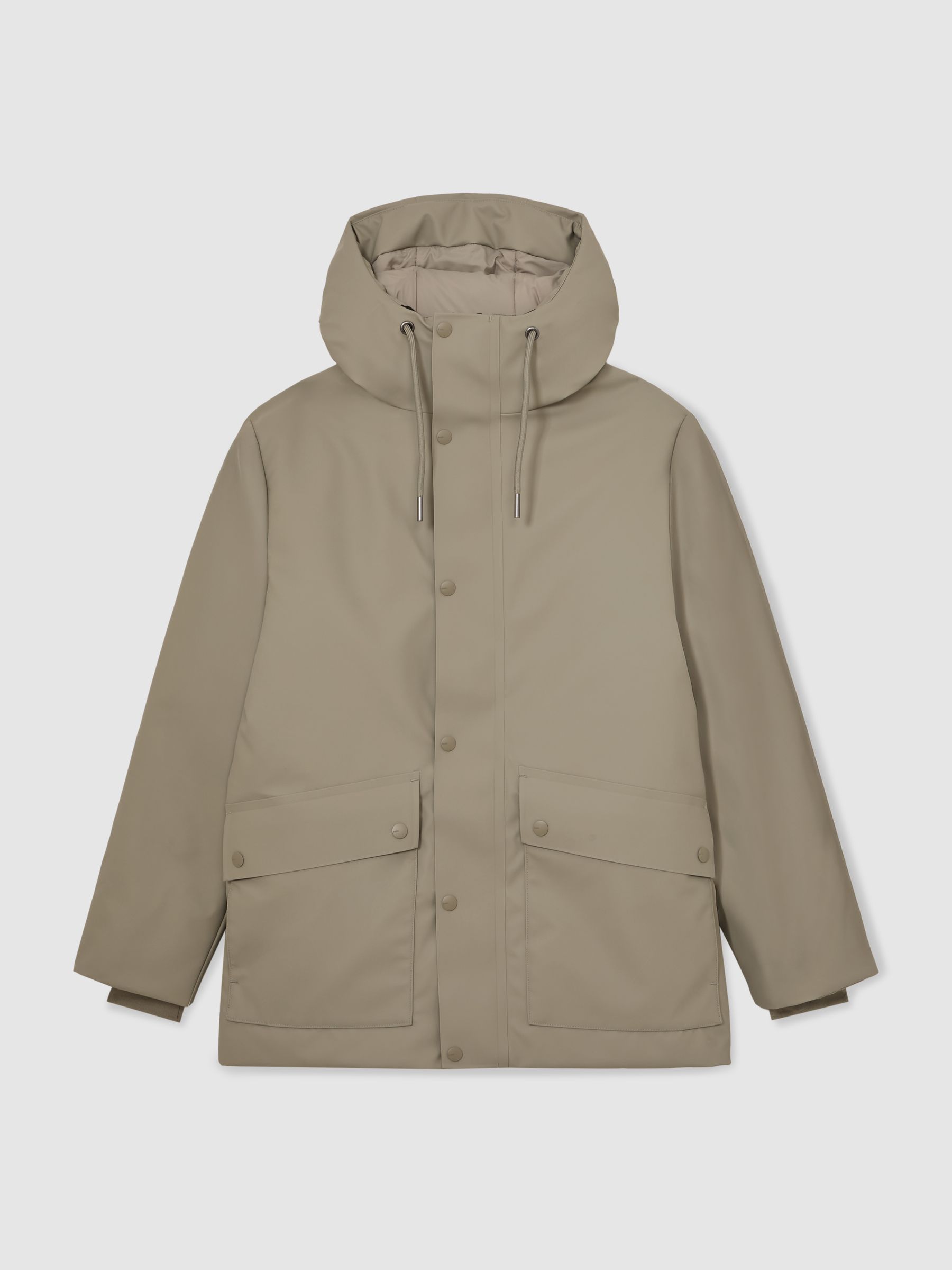 Rains Short Hooded Parka Coat in Drift - Image 2 of 5