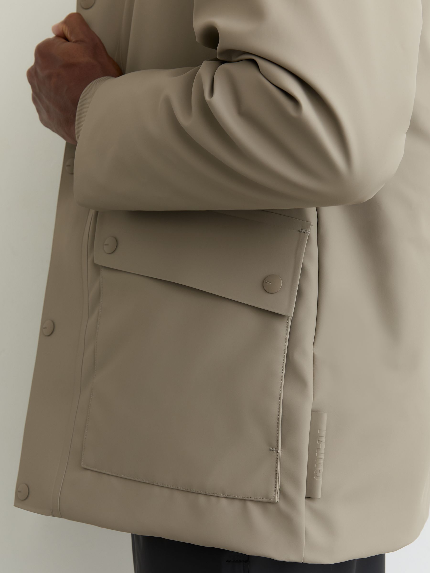Rains Short Hooded Parka Coat in Drift - Image 3 of 5
