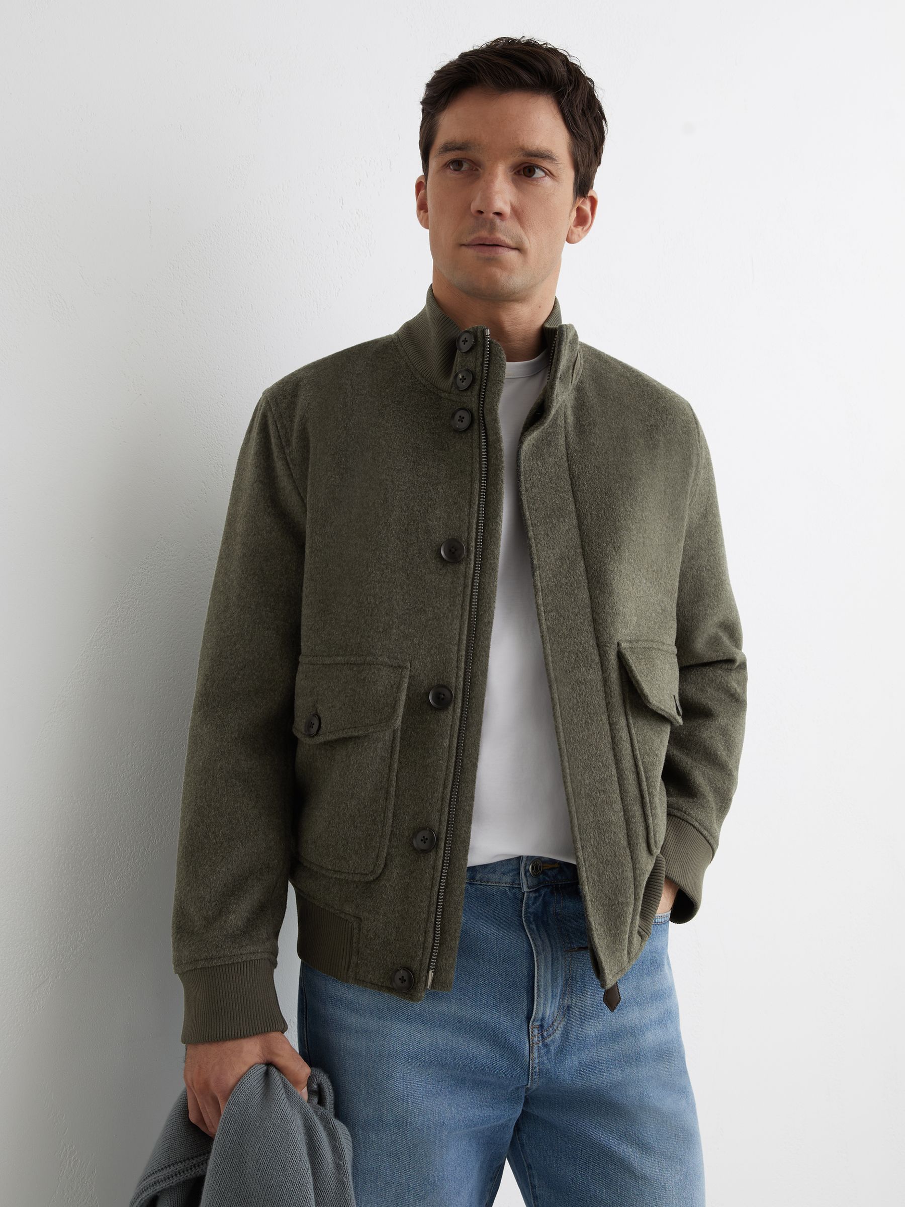Wool-blend Funnel-neck Bomber Jacket