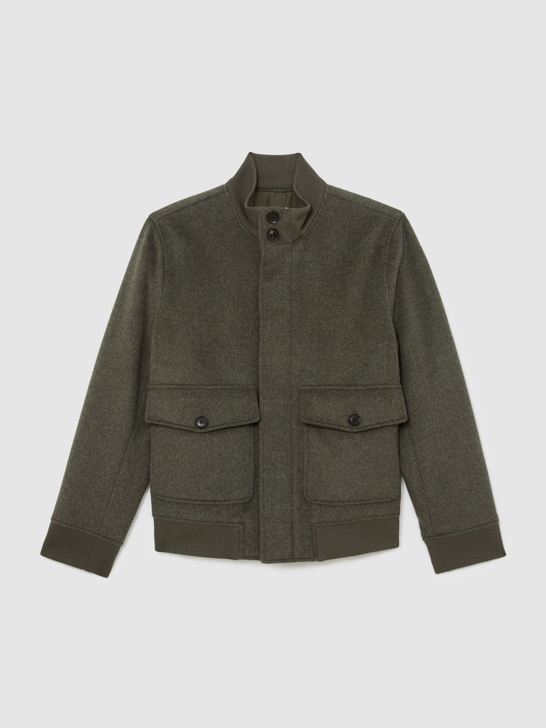 Wool-Blend Funnel-Neck Bomber Jacket in Green - image 1