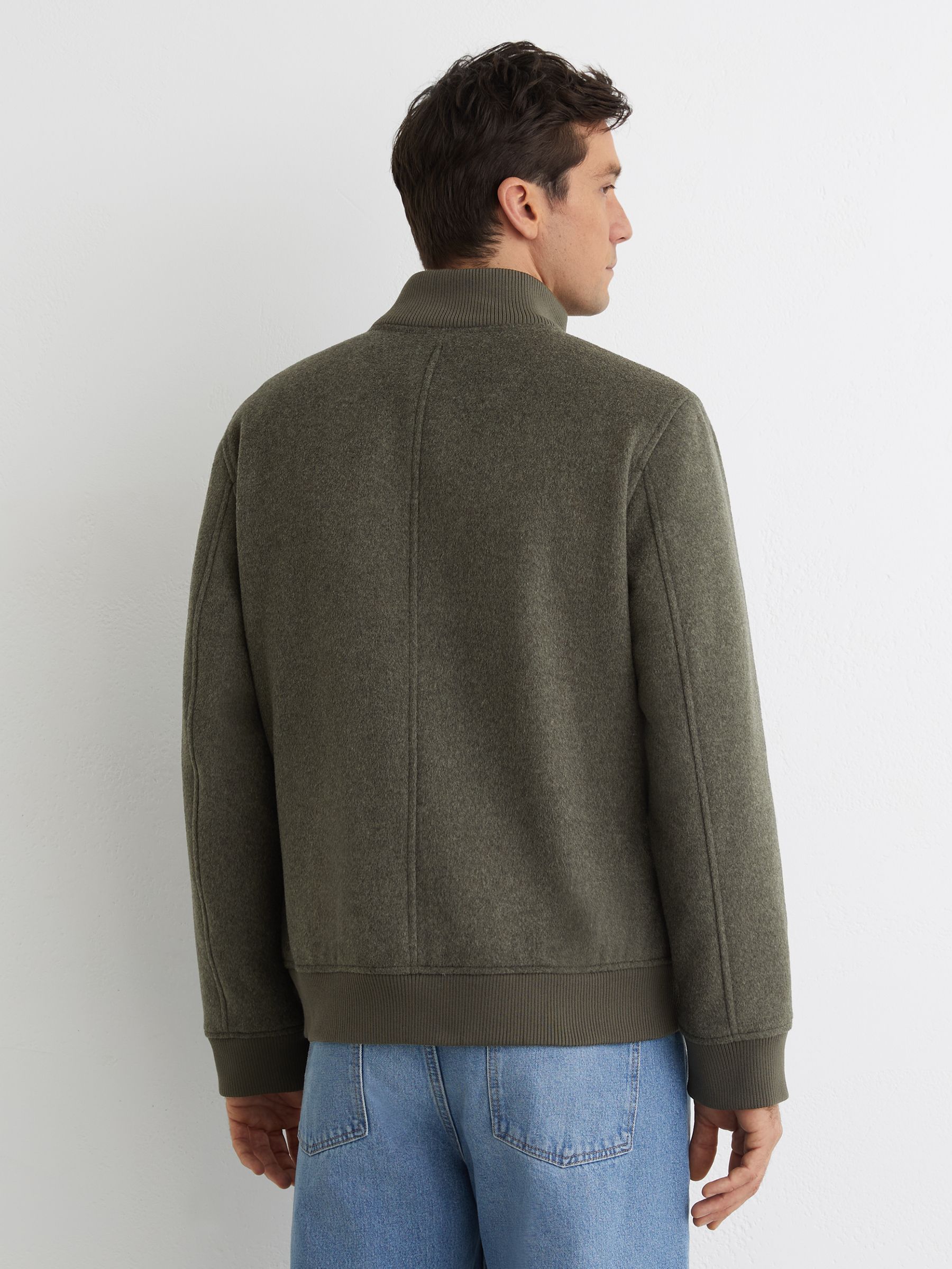 Wool-Blend Funnel-Neck Bomber Jacket in Green - image 3