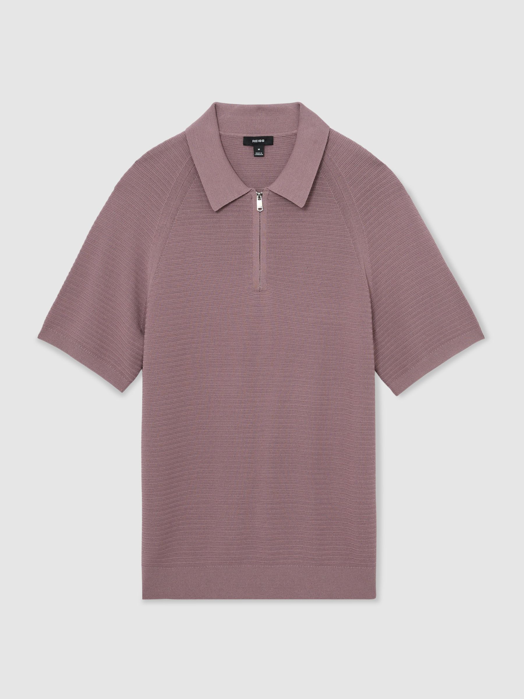 Textured-Knit Half-Zip Polo Shirt in Plum - Image 2 of 6