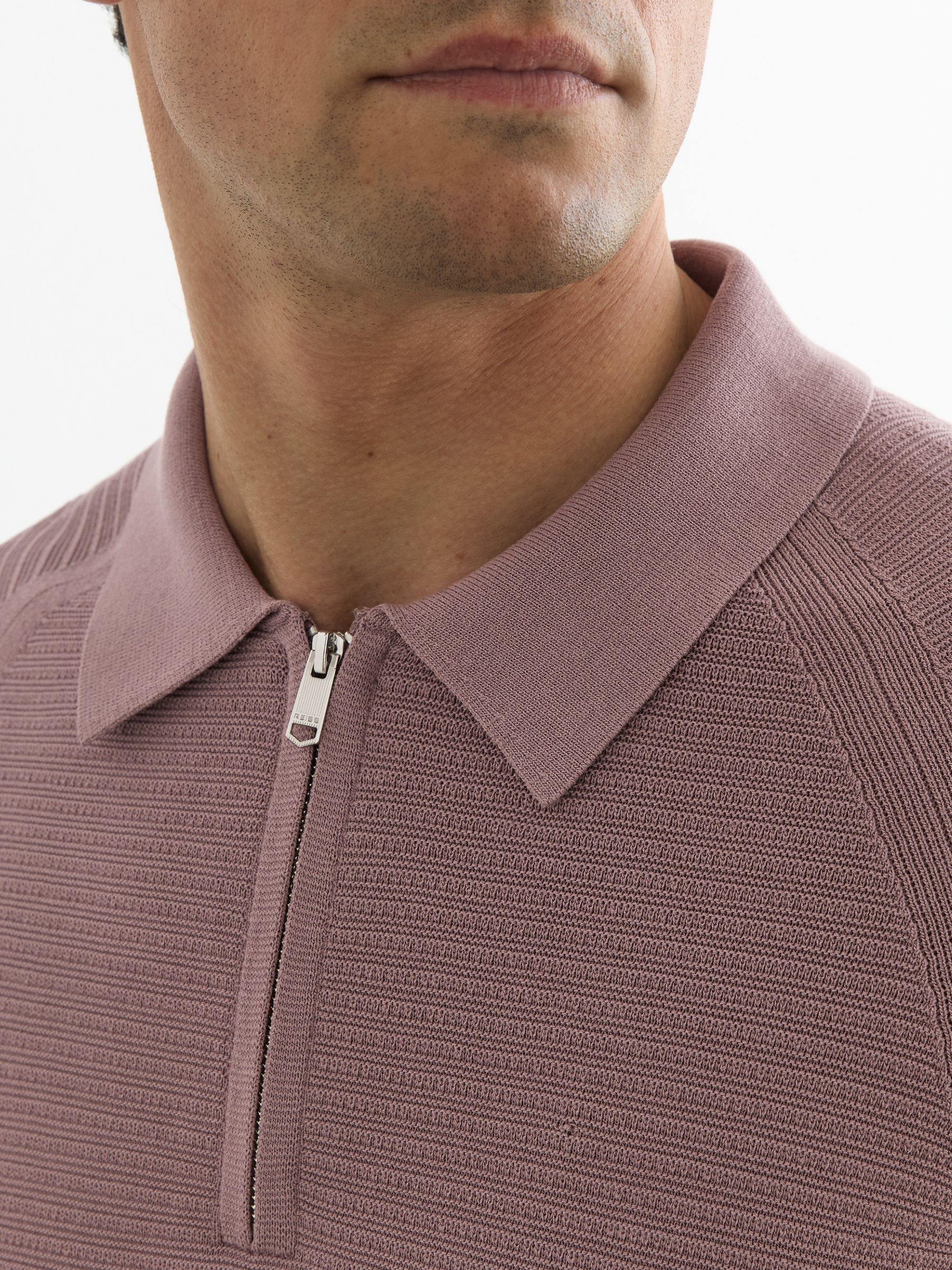 Textured-Knit Half-Zip Polo Shirt in Plum - Image 4 of 6