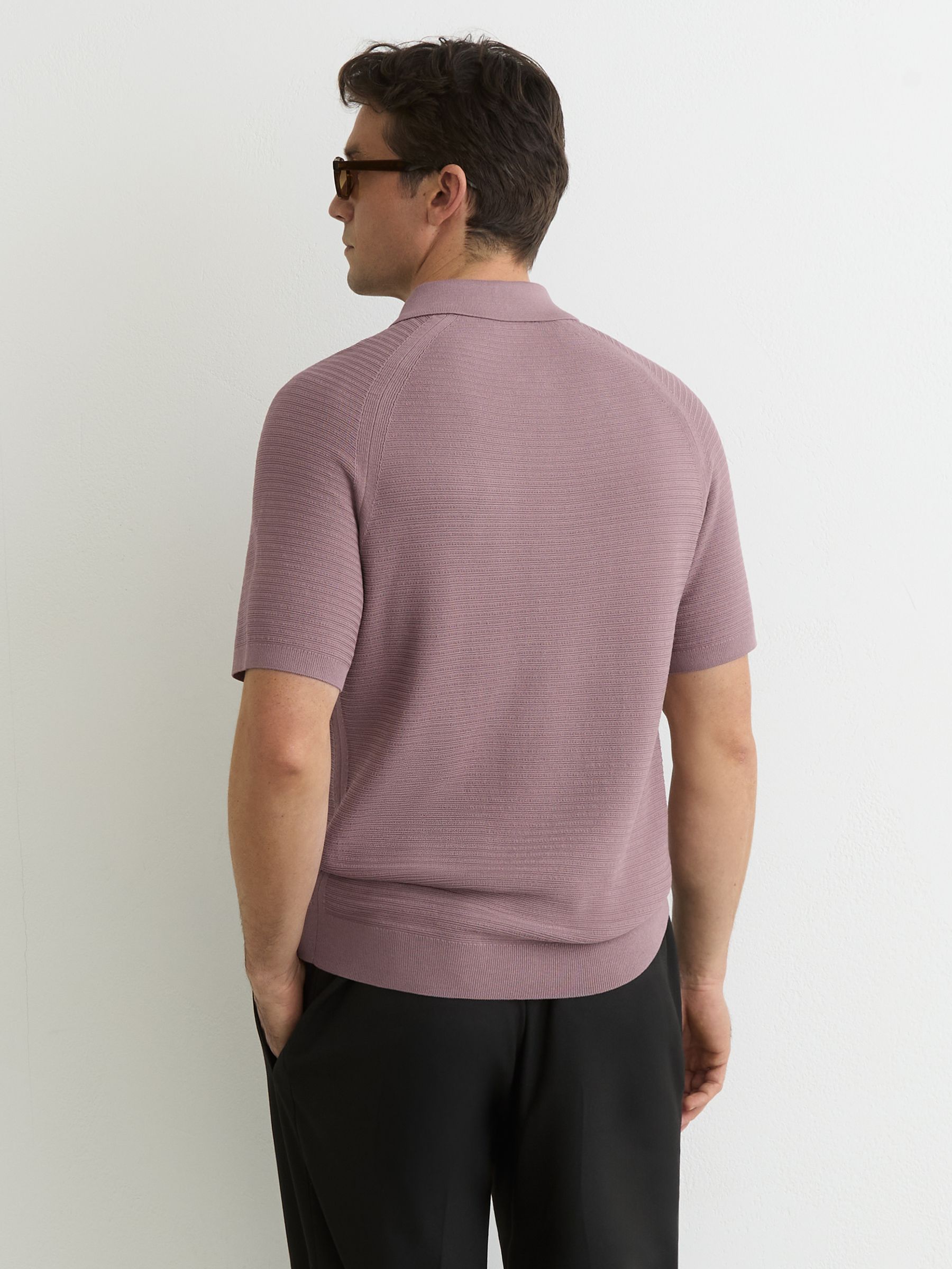 Textured-Knit Half-Zip Polo Shirt in Plum - Image 5 of 6