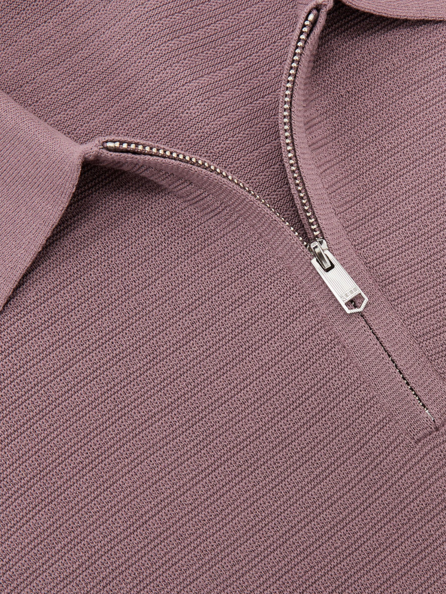 Textured-Knit Half-Zip Polo Shirt in Plum - image 3