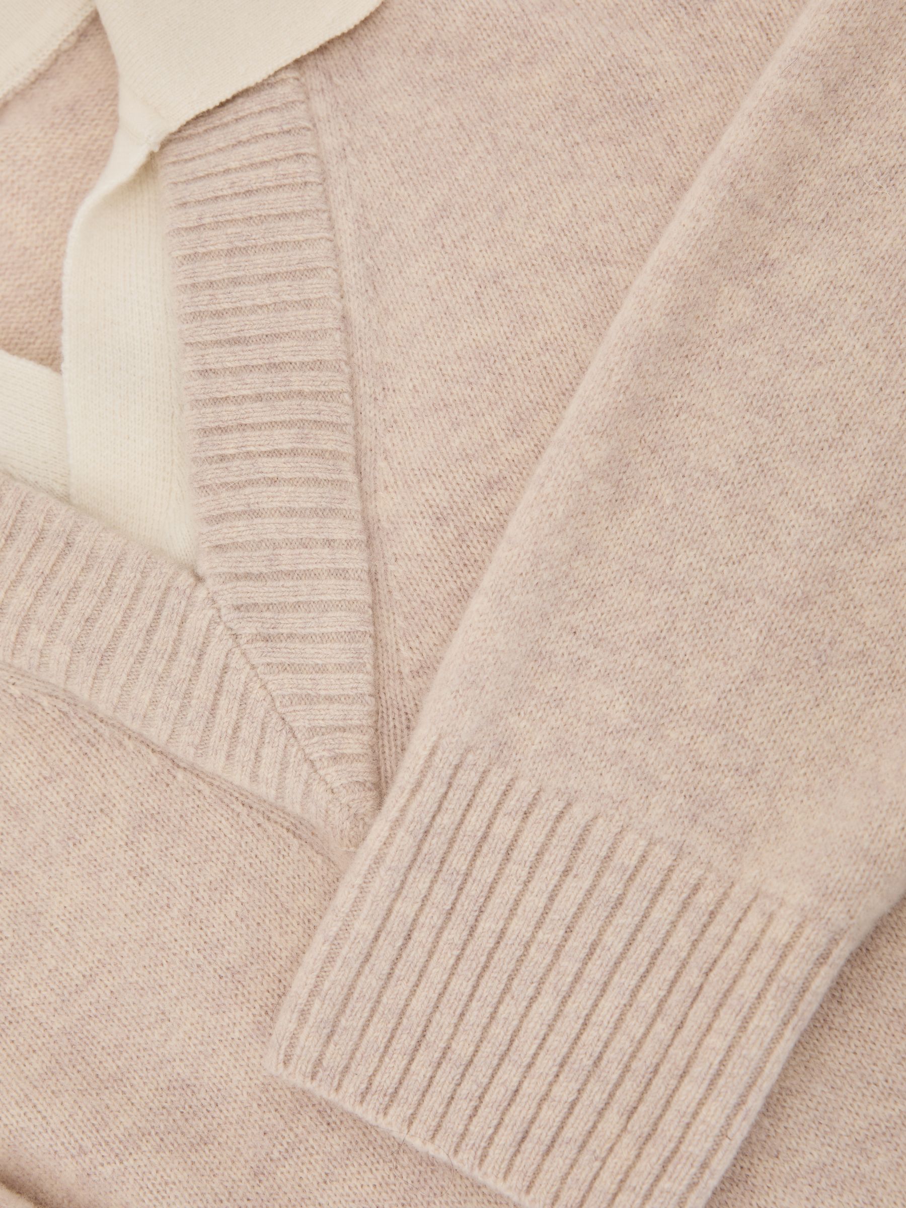 Wool V-Neck Contrast-Collar Jumper in Oatmeal - image 3