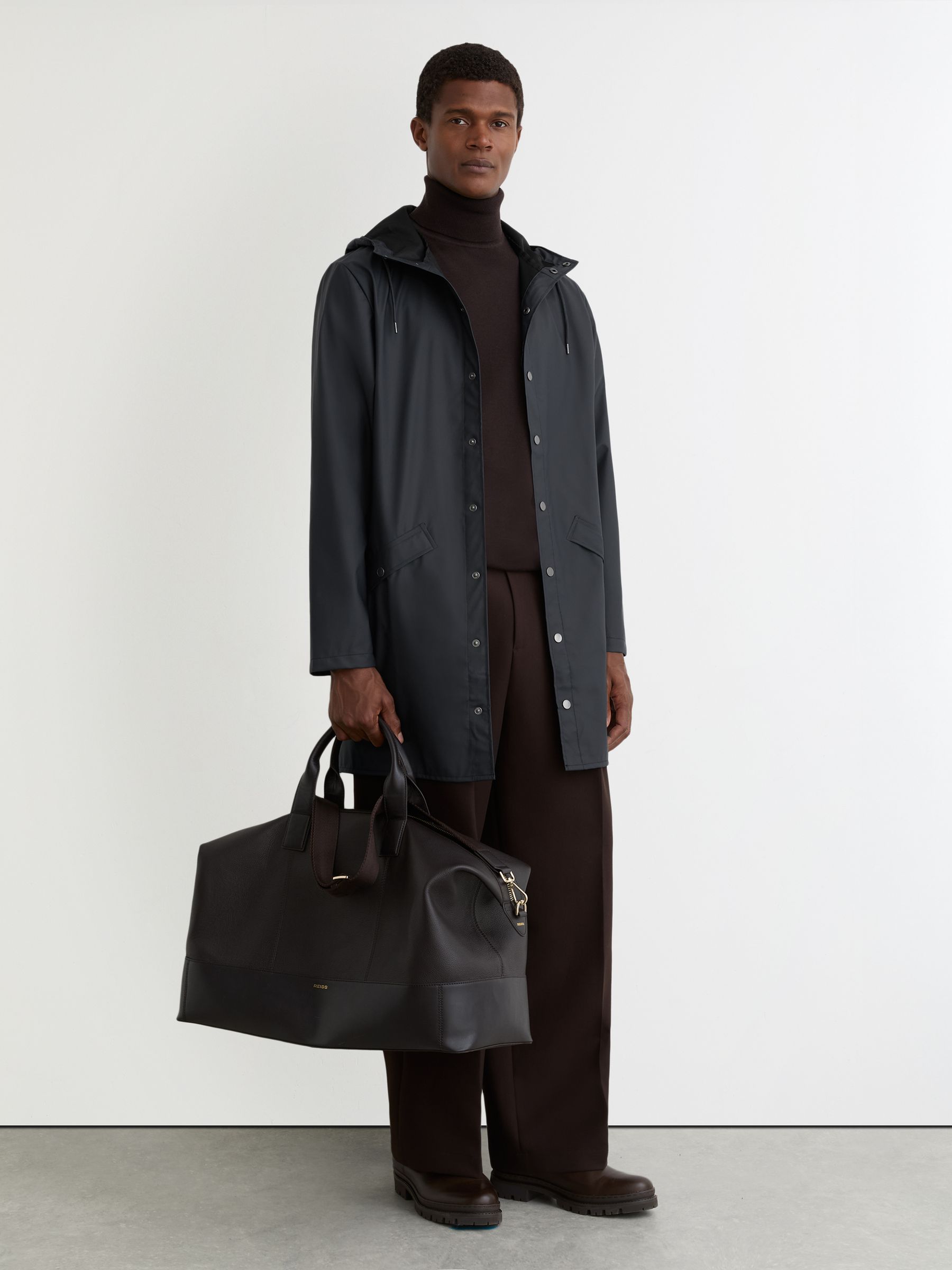 Rains Waterproof Long Rain Jacket in Navy - Image 1 of 5