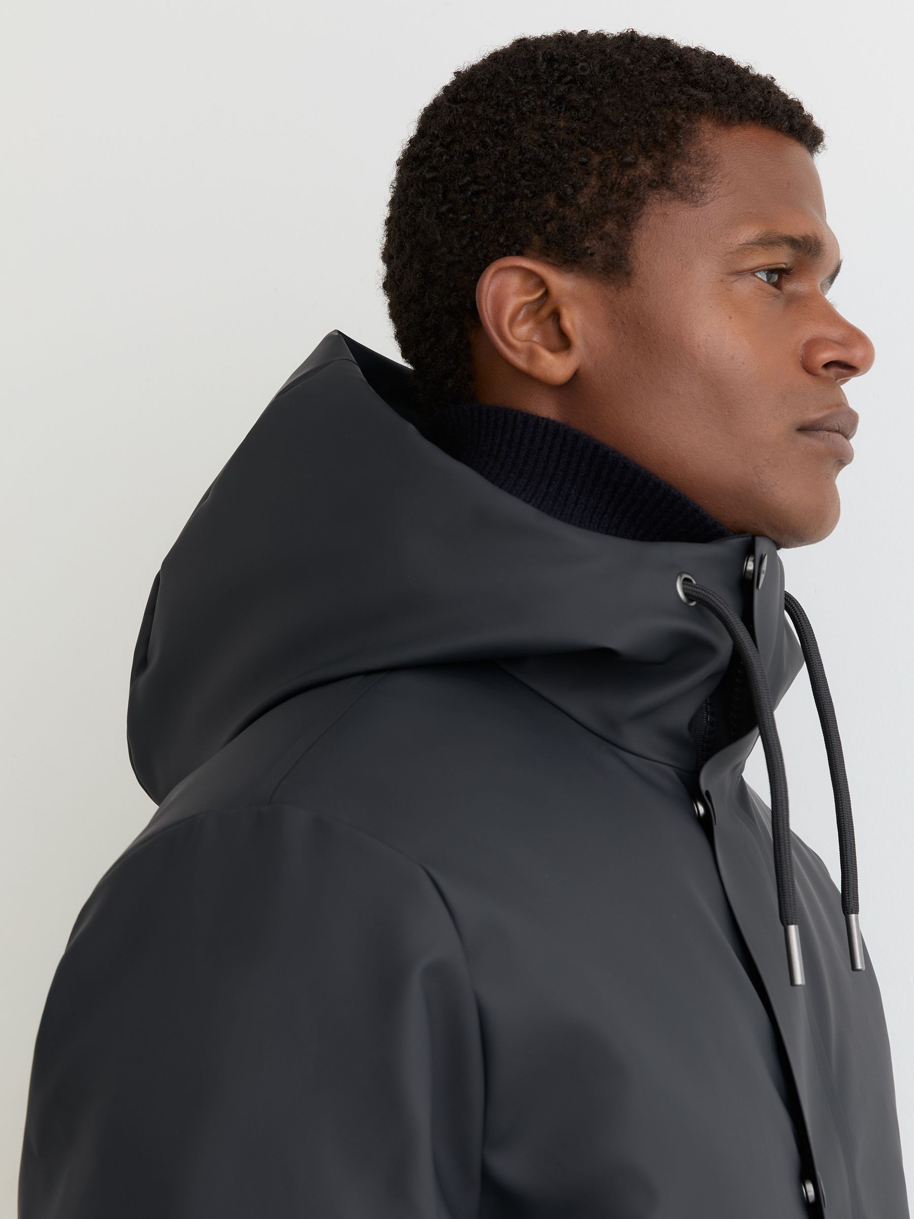 Rains Short Hooded Parka Coat in Navy - Image 3 of 5