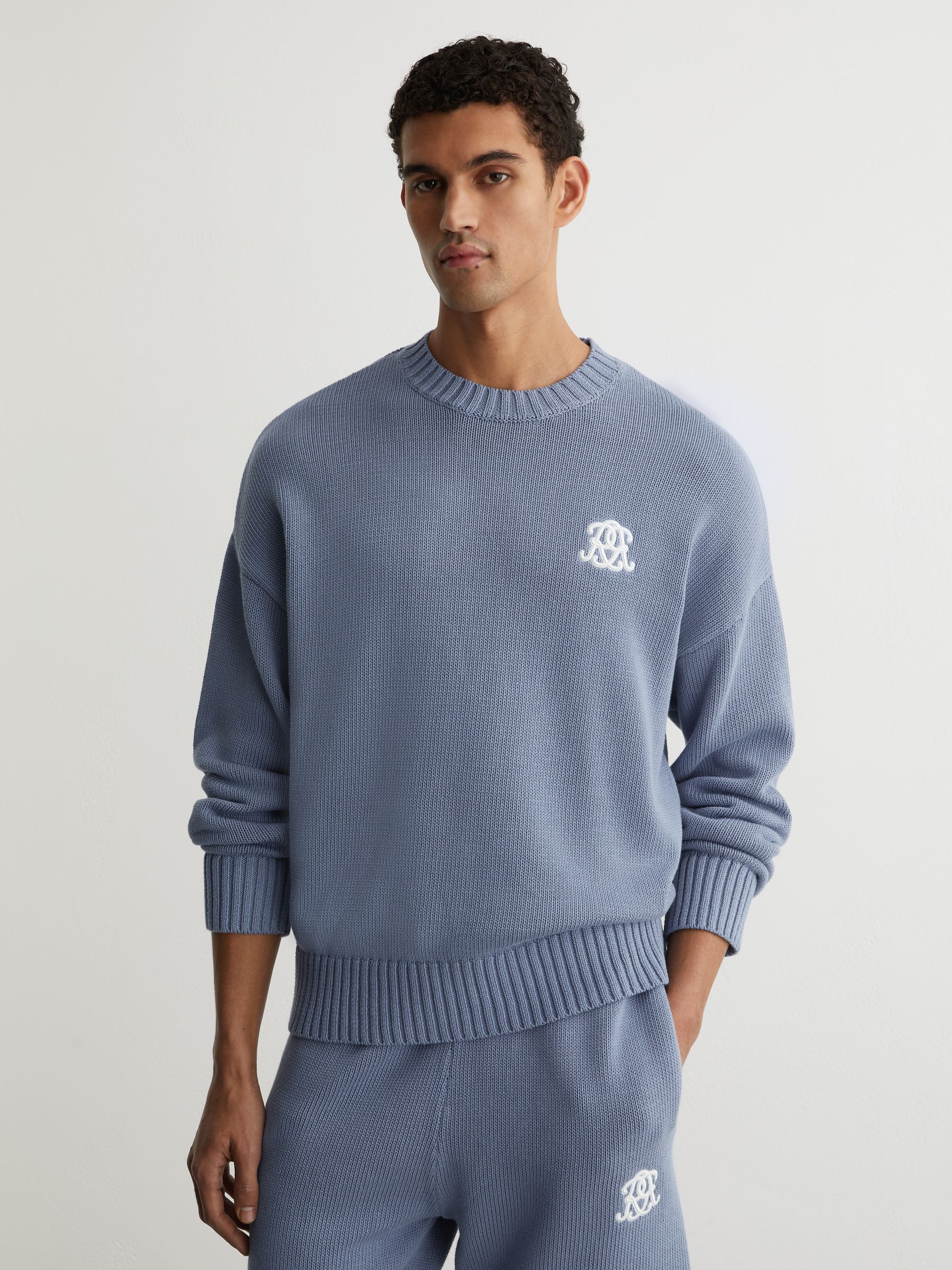 Monogram-Embroidered Relaxed Jumper in Powder Blue - image 2