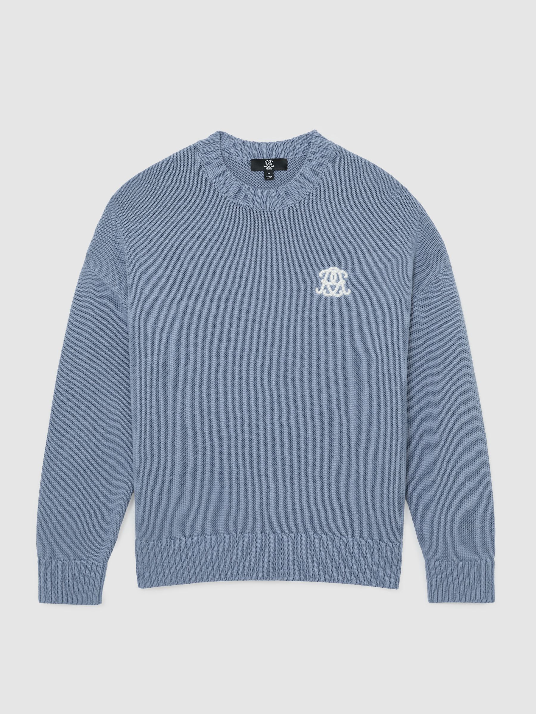 Monogram-Embroidered Relaxed Jumper in Powder Blue - image 1