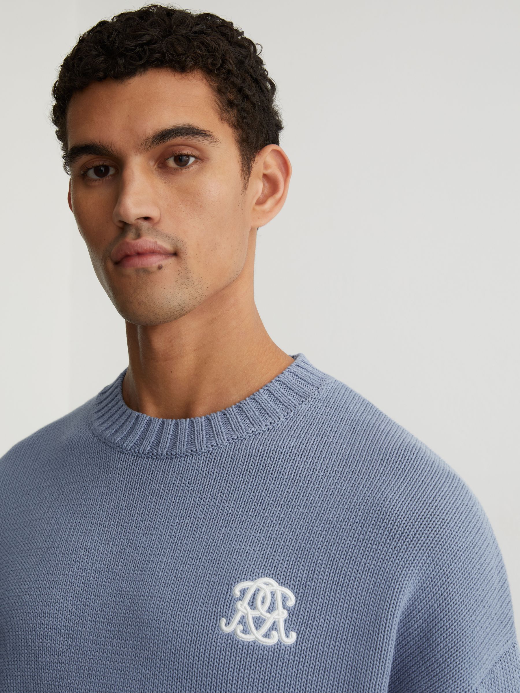 Monogram-Embroidered Relaxed Jumper in Powder Blue - image 5