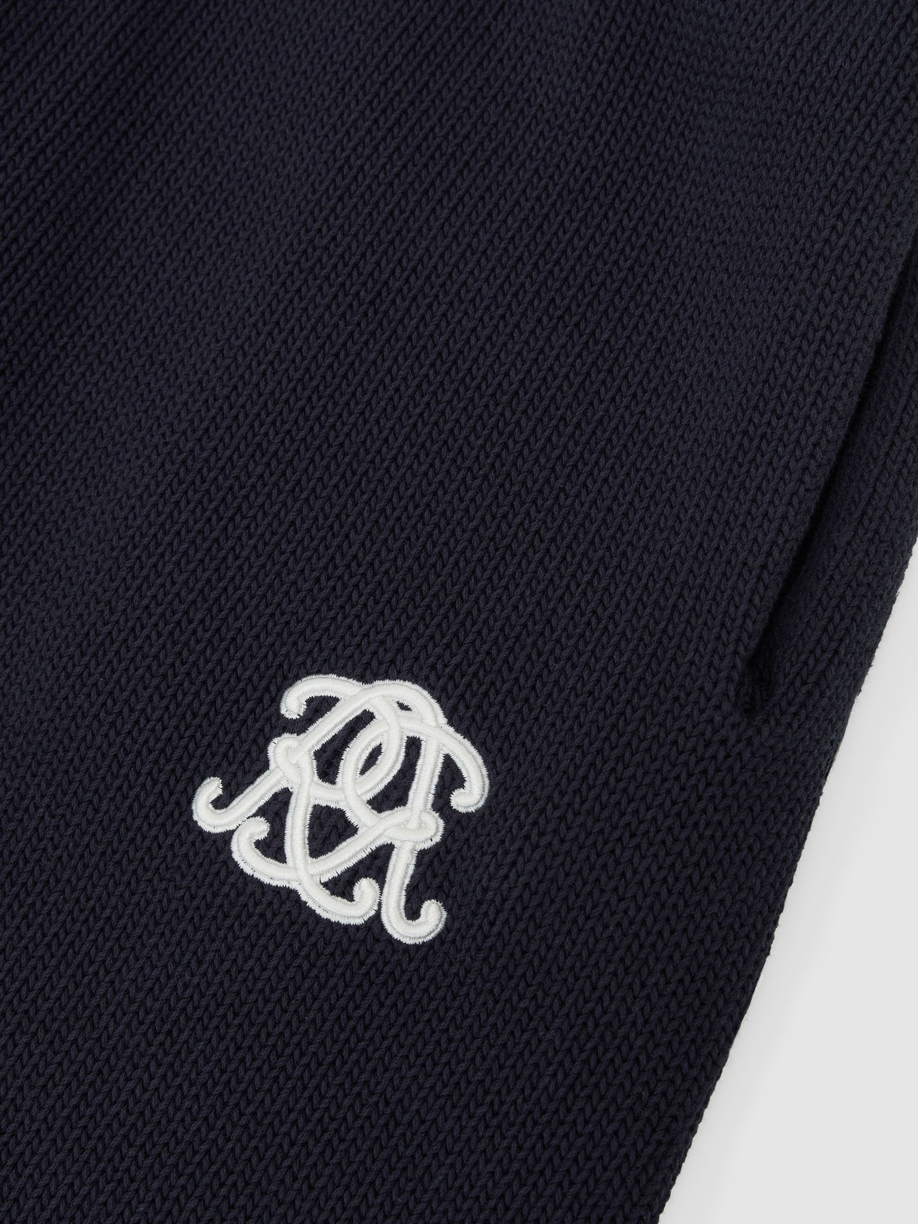 Monogram-Embroidered Relaxed Knit Shorts in Navy - Image 7 of 7