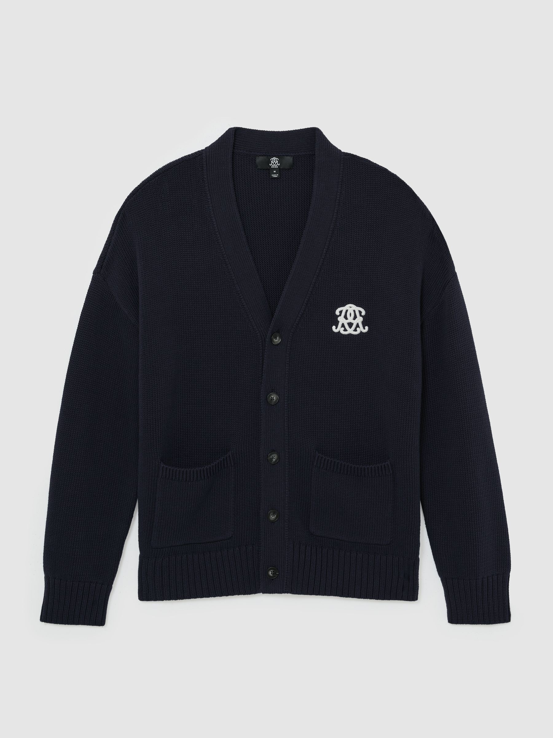 Monogram-Embroidered Relaxed Cardigan in Navy - Image 2 of 7