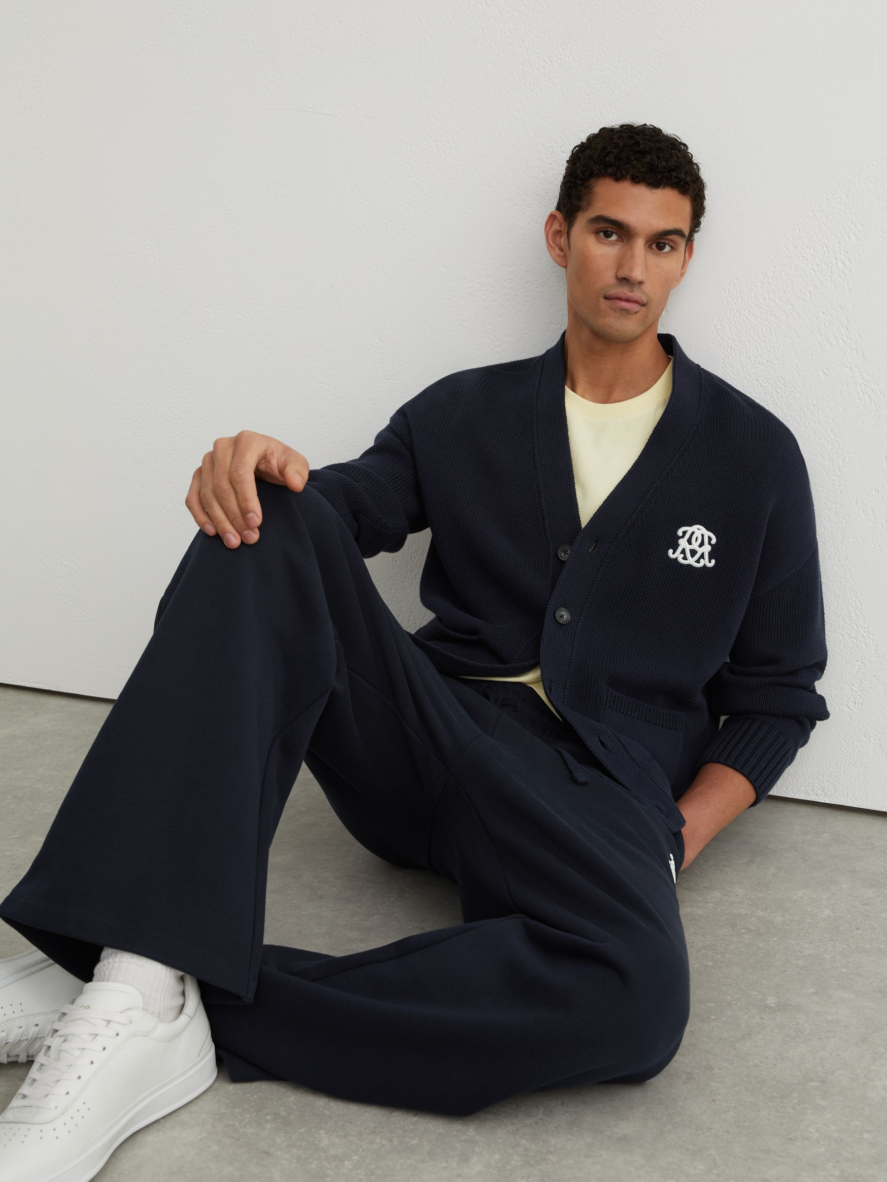 Monogram-Embroidered Relaxed Cardigan in Navy - image 5