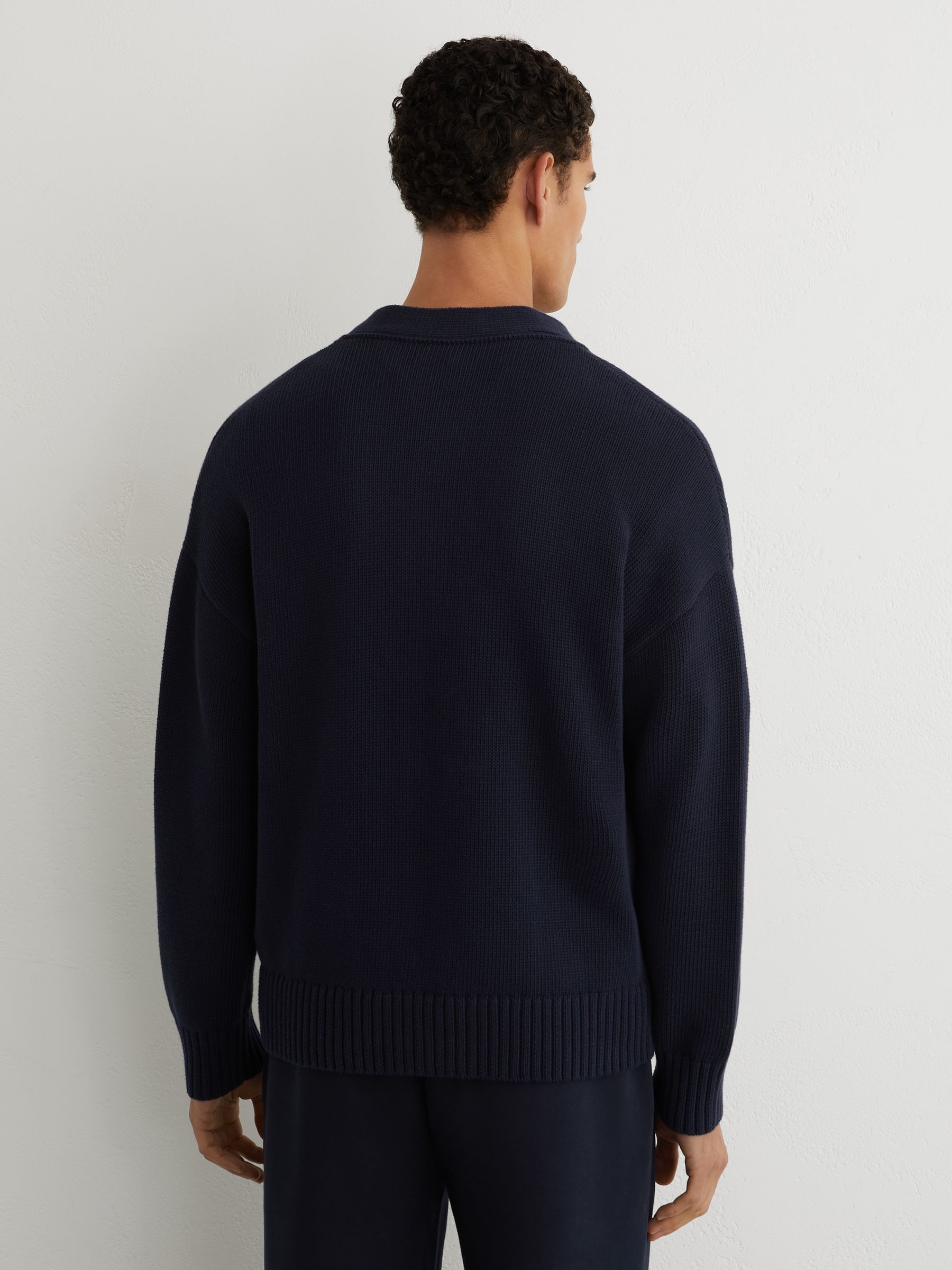 Monogram-Embroidered Relaxed Cardigan in Navy - Image 6 of 7