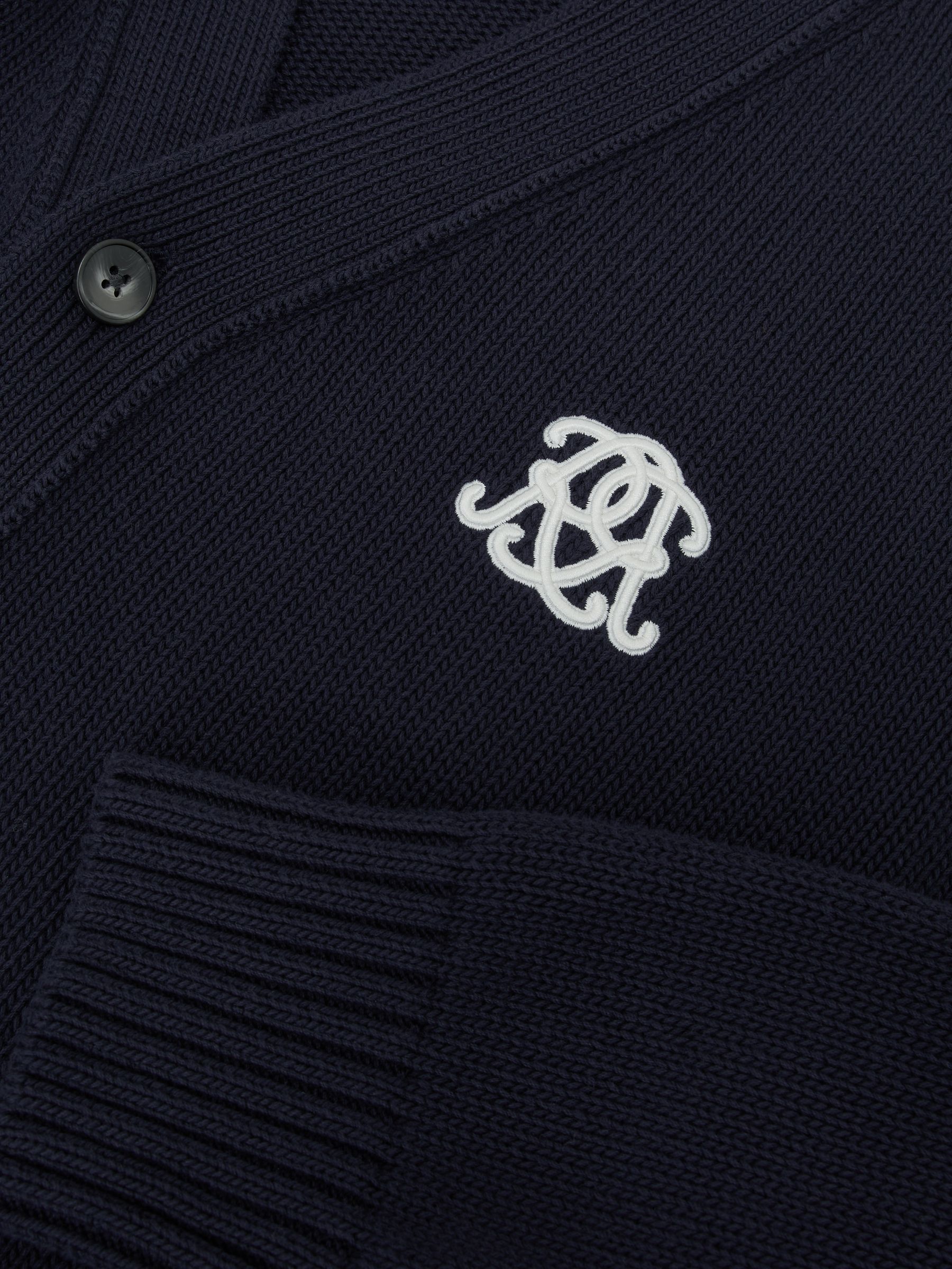Monogram-Embroidered Relaxed Cardigan in Navy - Image 7 of 7