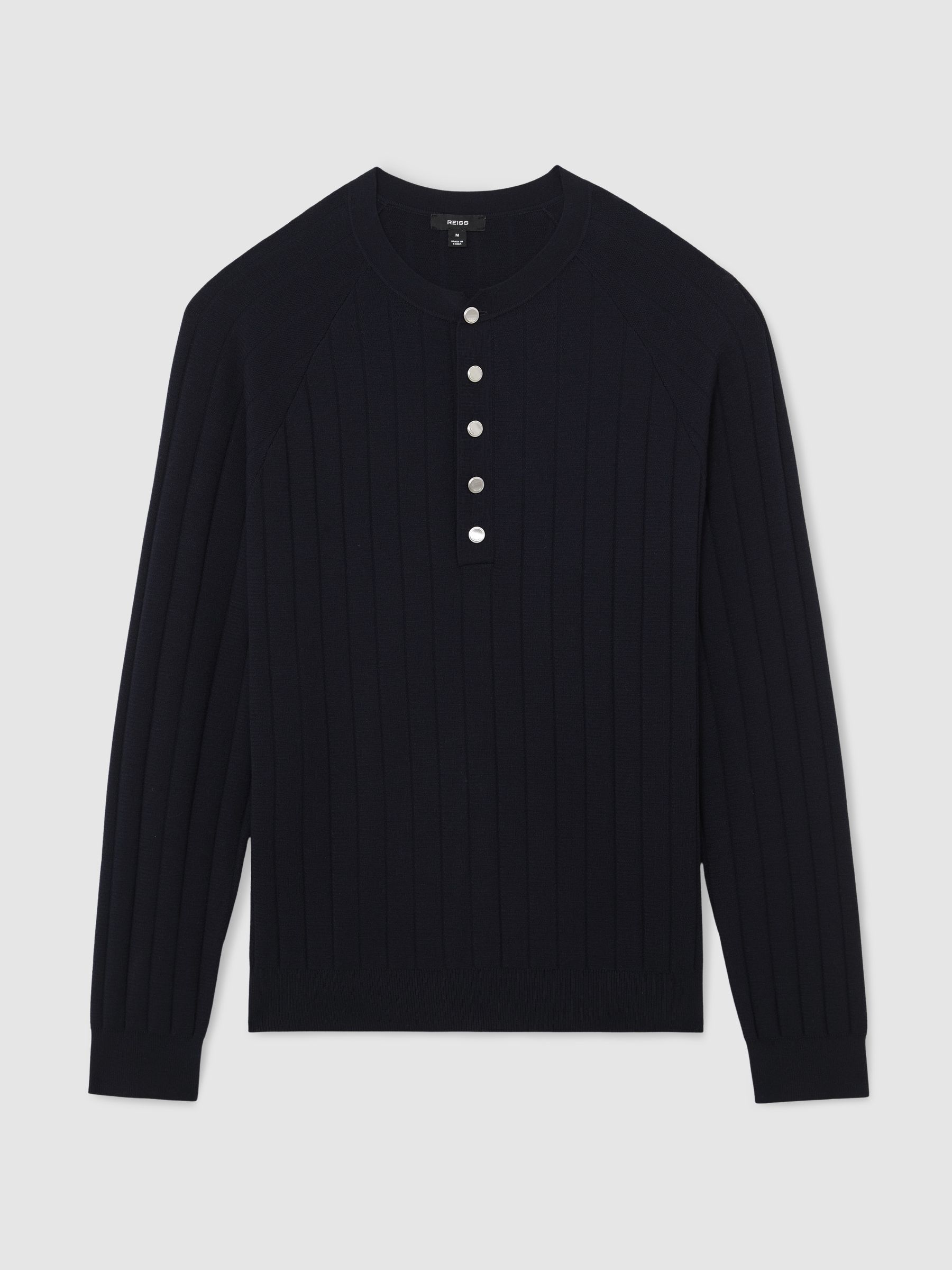 Wide-Rib Knit Henley Jumper in Navy - Image 2 of 6