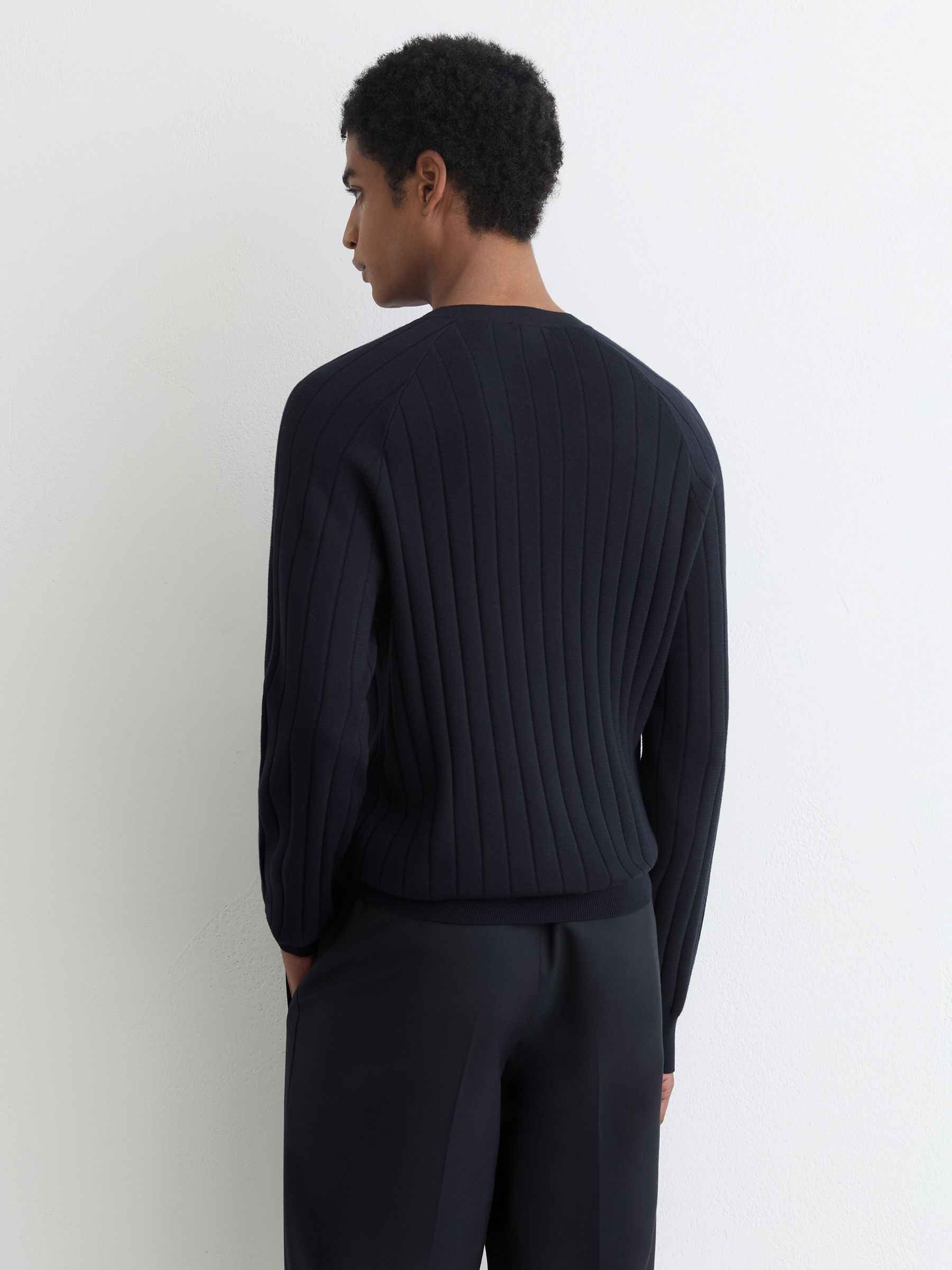 Wide-Rib Knit Henley Jumper in Navy - Image 4 of 6