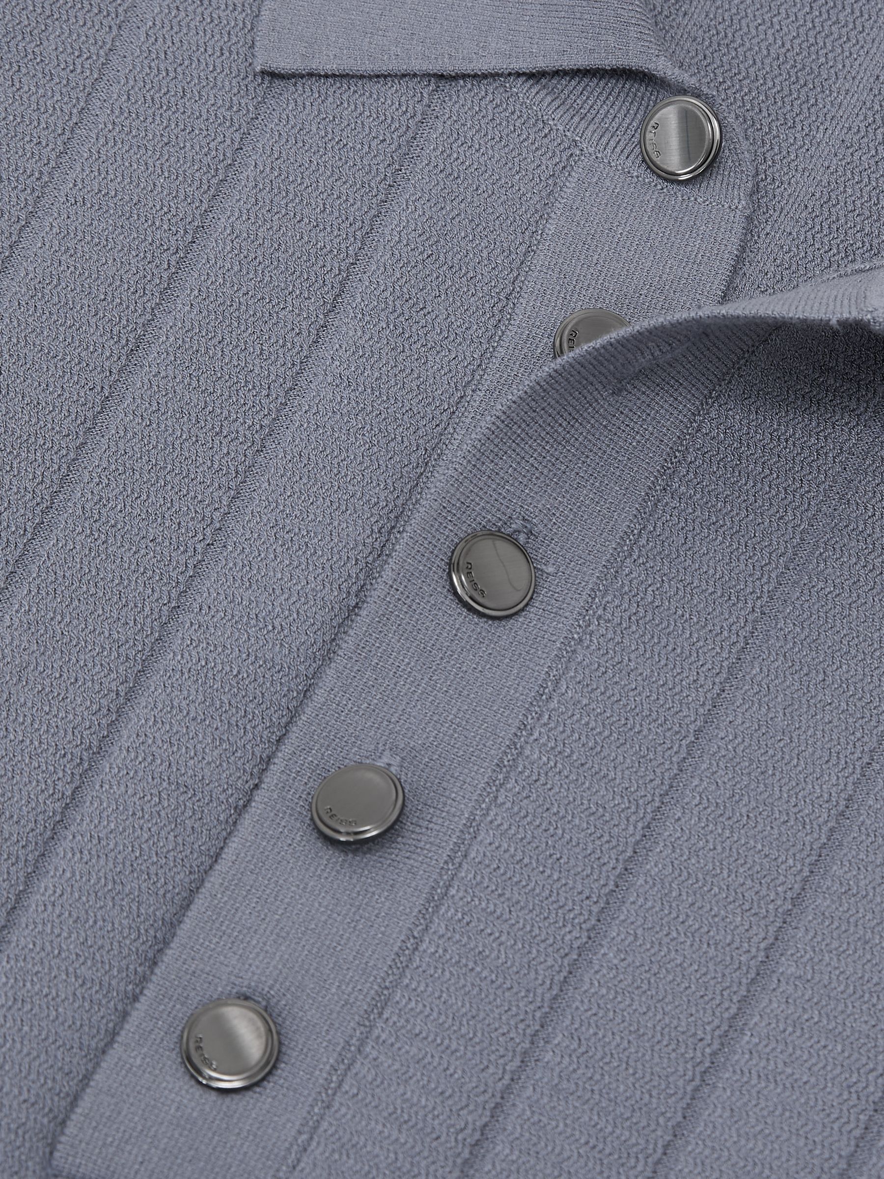 Wide-Ribbed Half-Button Polo Jumper in Steel Blue - Image 6 of 6