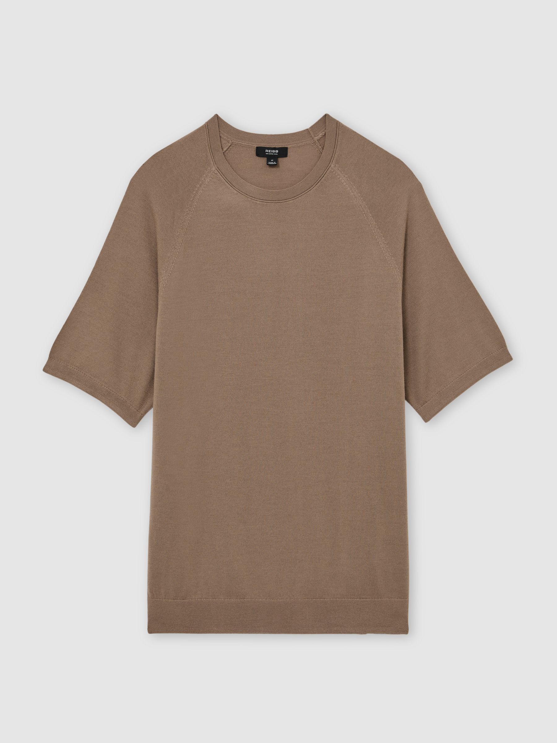 Merino Wool Raglan-Sleeve T-Shirt in Camel Brown