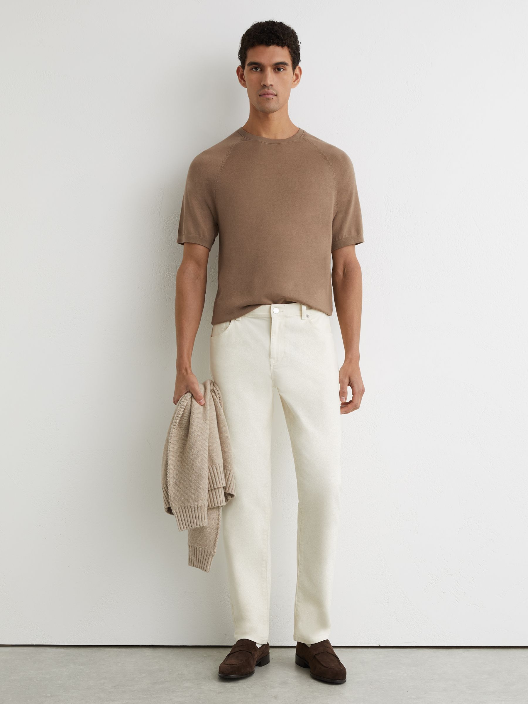 Merino Wool Raglan-Sleeve T-Shirt in Camel Brown - Image 3 of 6