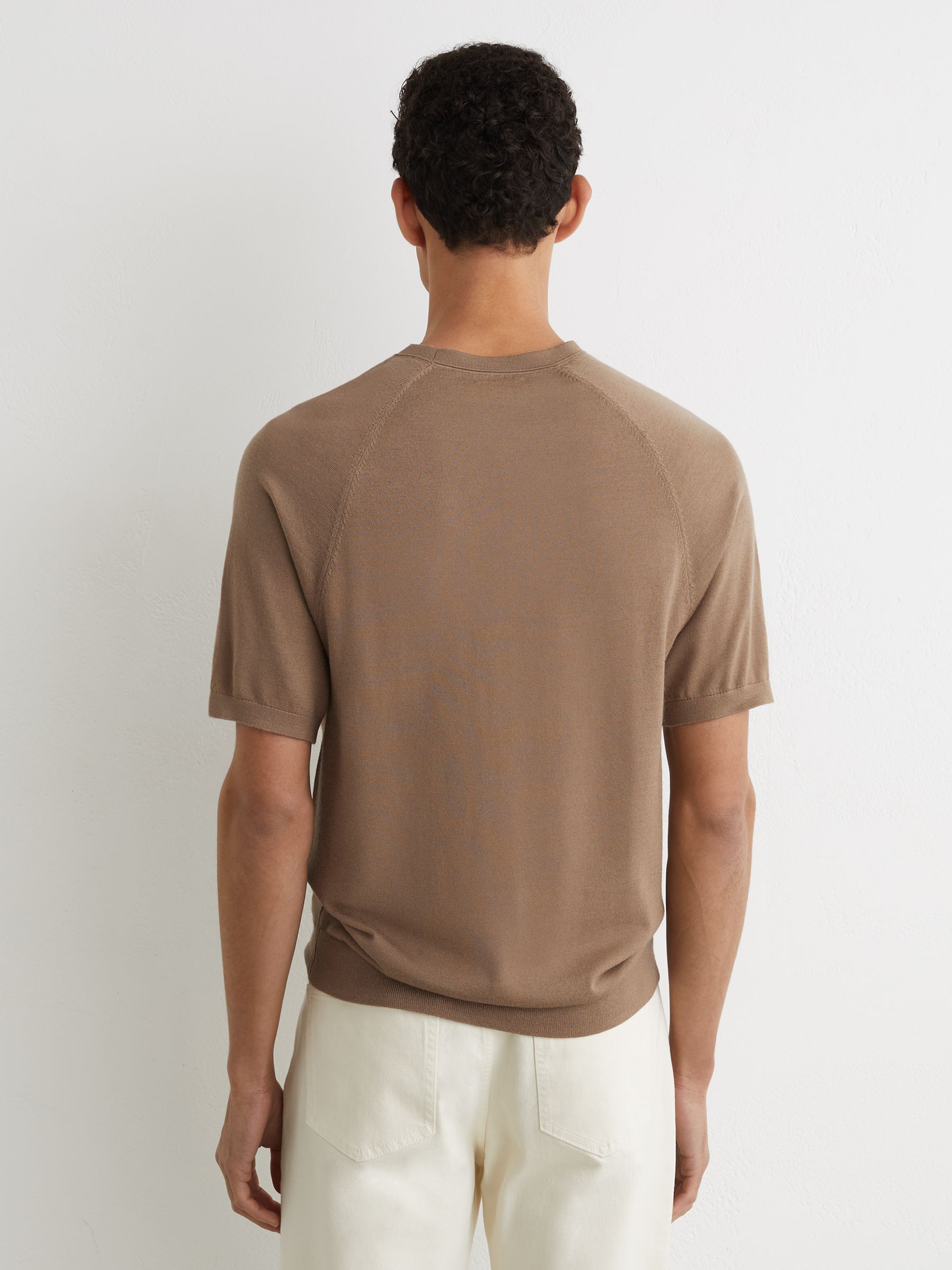 Merino Wool Raglan-Sleeve T-Shirt in Camel Brown - image 5