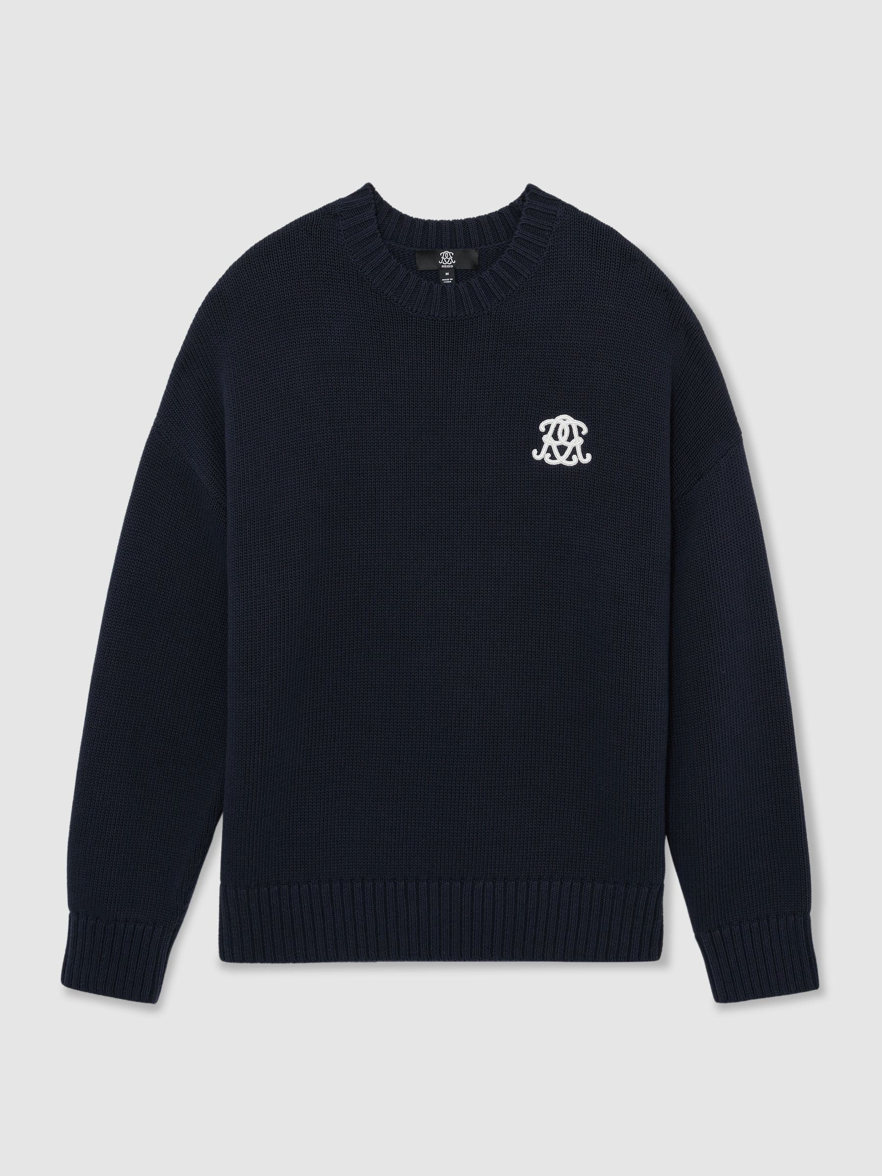 Monogram-Embroidered Relaxed Jumper in Navy