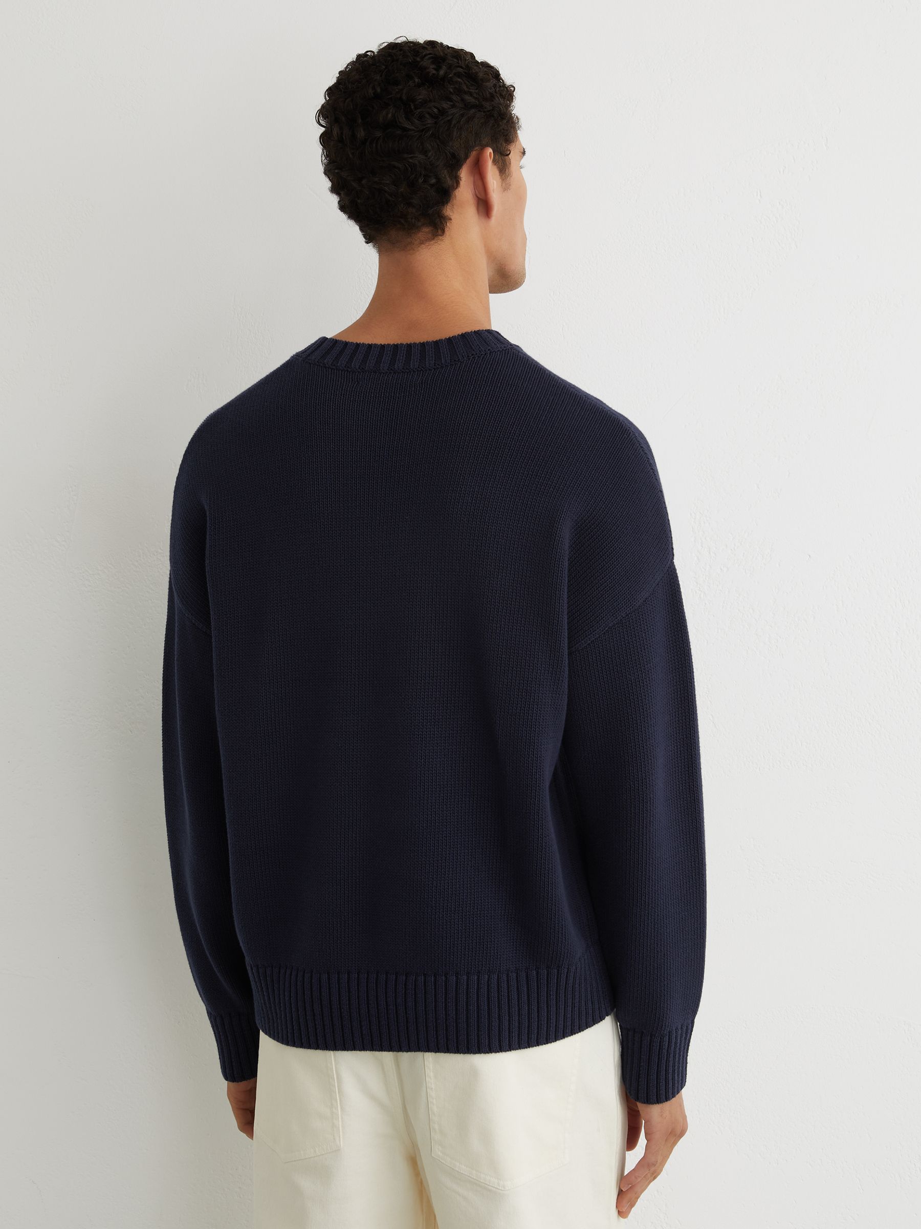 Monogram-Embroidered Relaxed Jumper in Navy - image 4