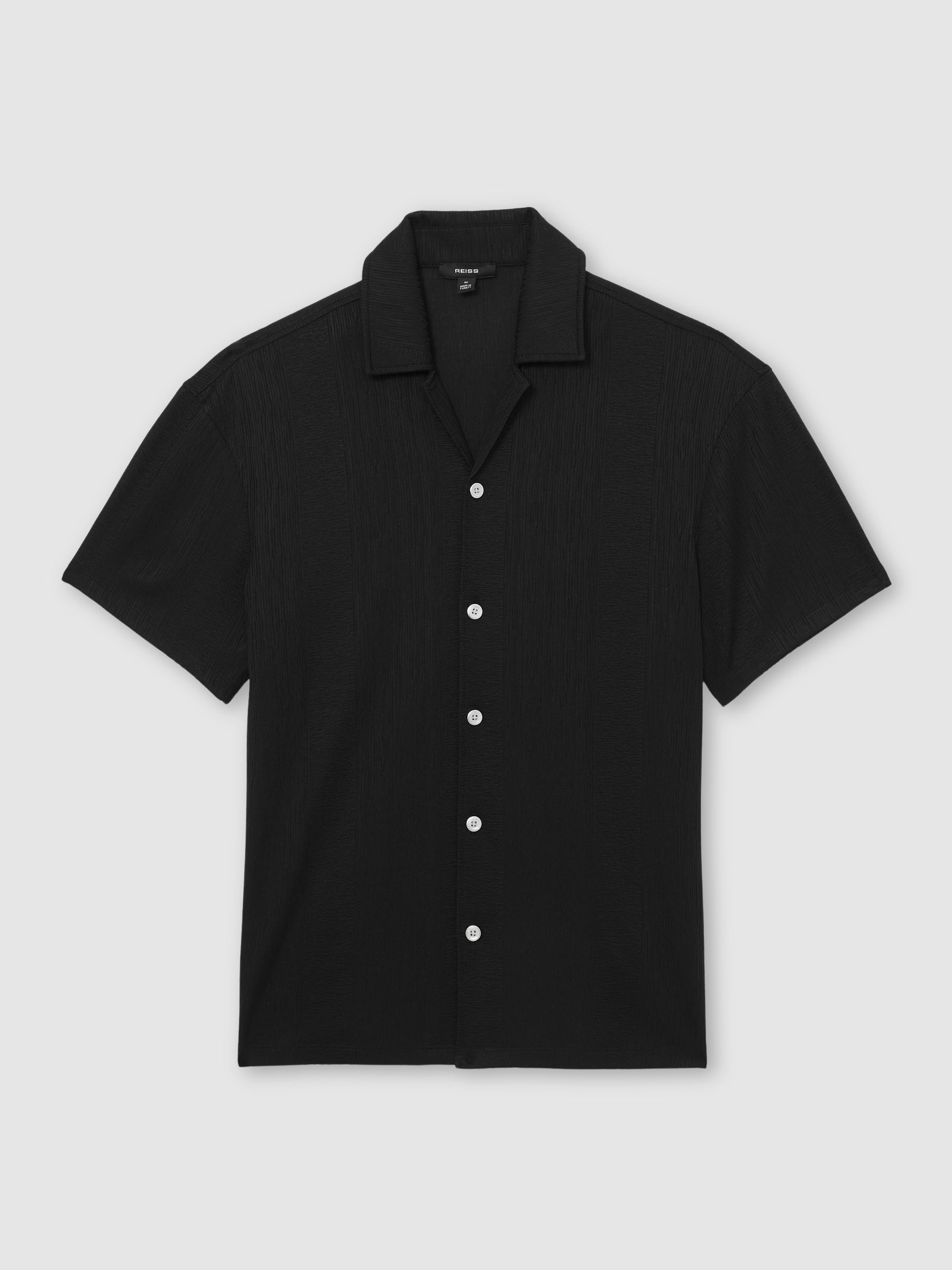 Jacquard-Stripe Cuban-Collar Shirt in Black - Image 2 of 5