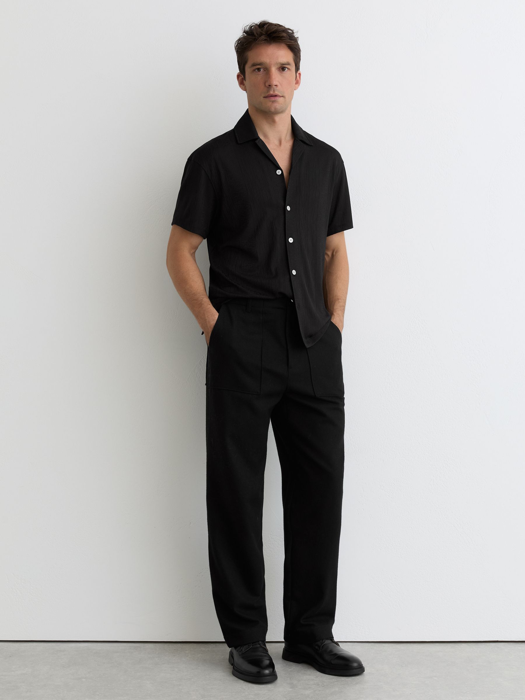 Jacquard-Stripe Cuban-Collar Shirt in Black - image 4
