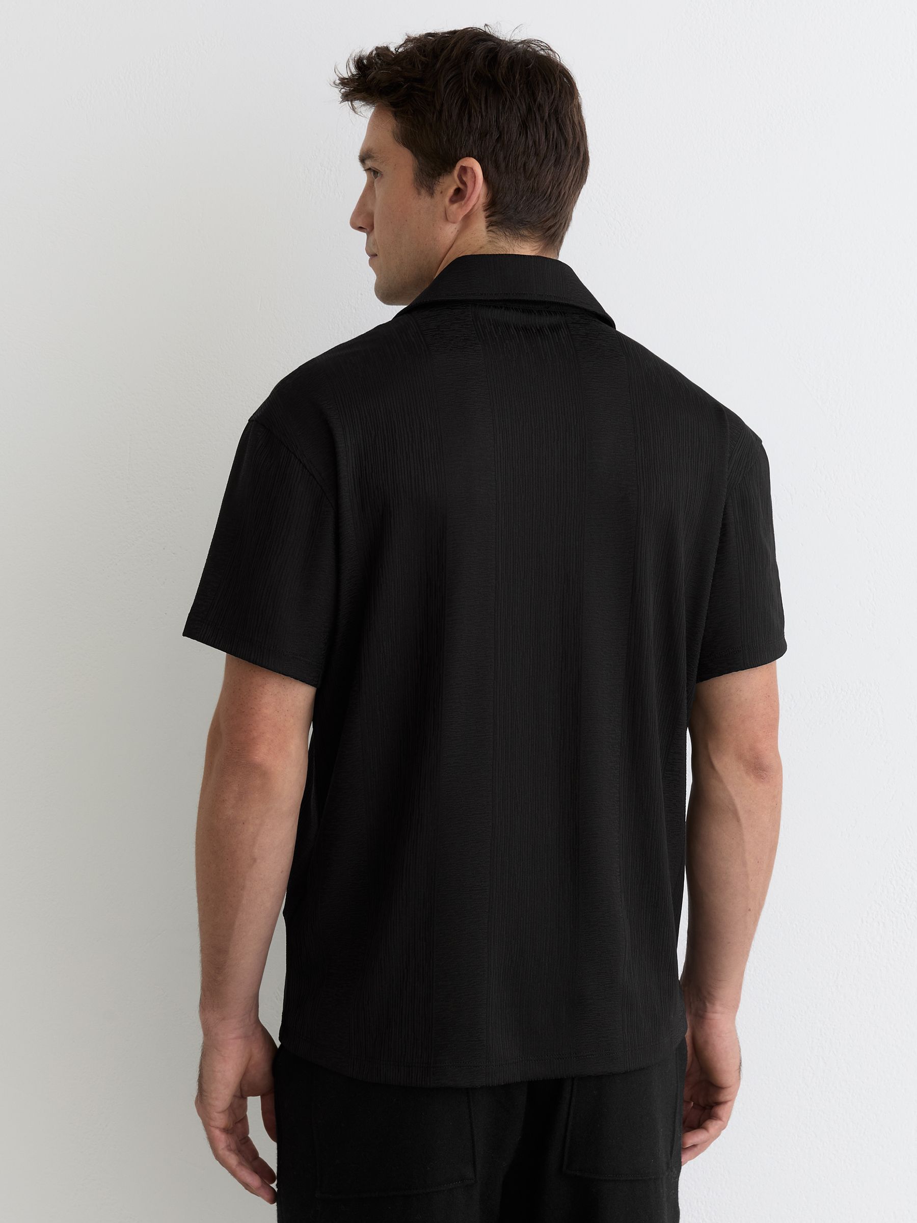 Jacquard-Stripe Cuban-Collar Shirt in Black - image 5