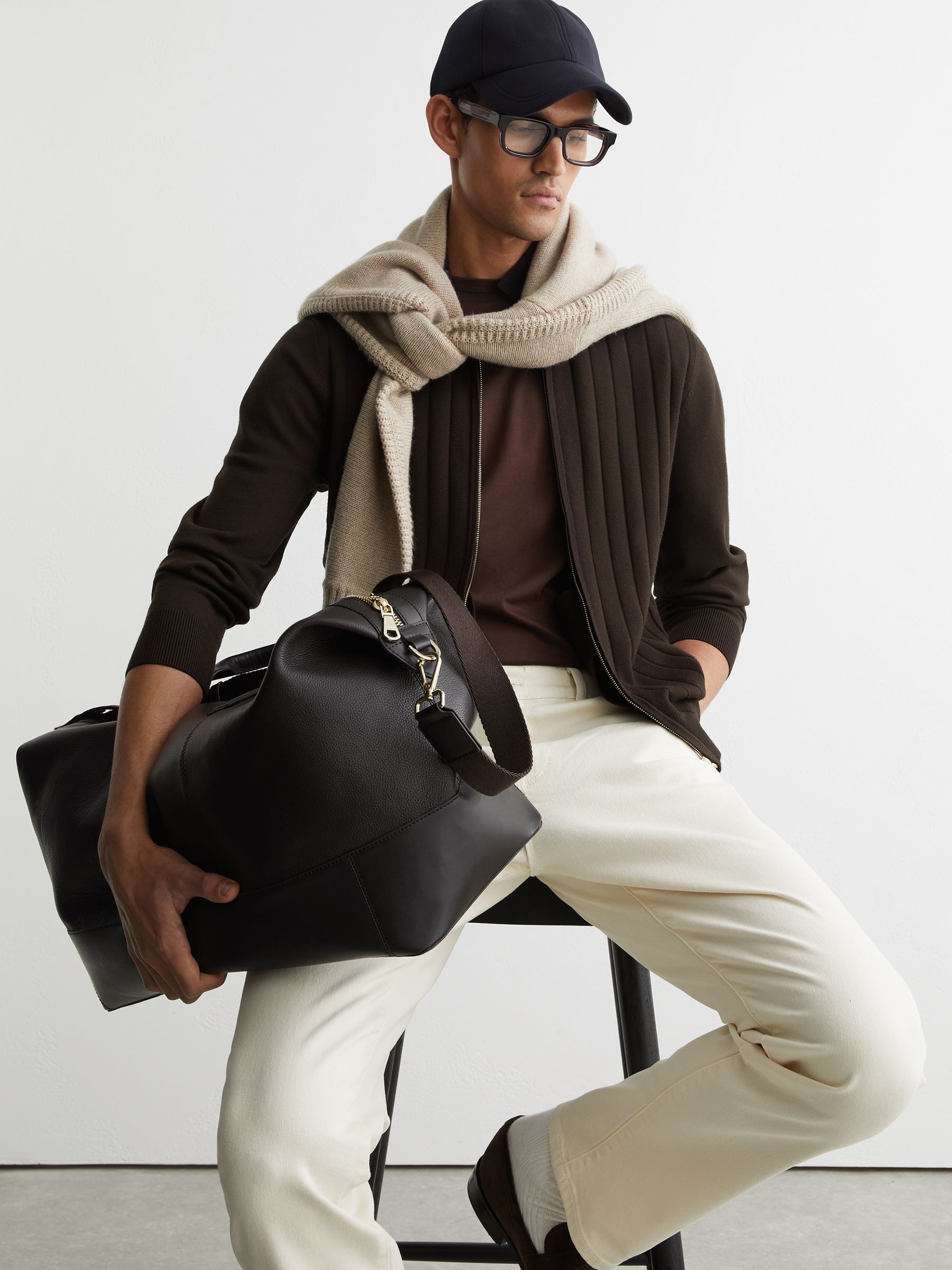 Wide-Rib Zip-Through Cardigan in Chocolate Brown - Image 3 of 7