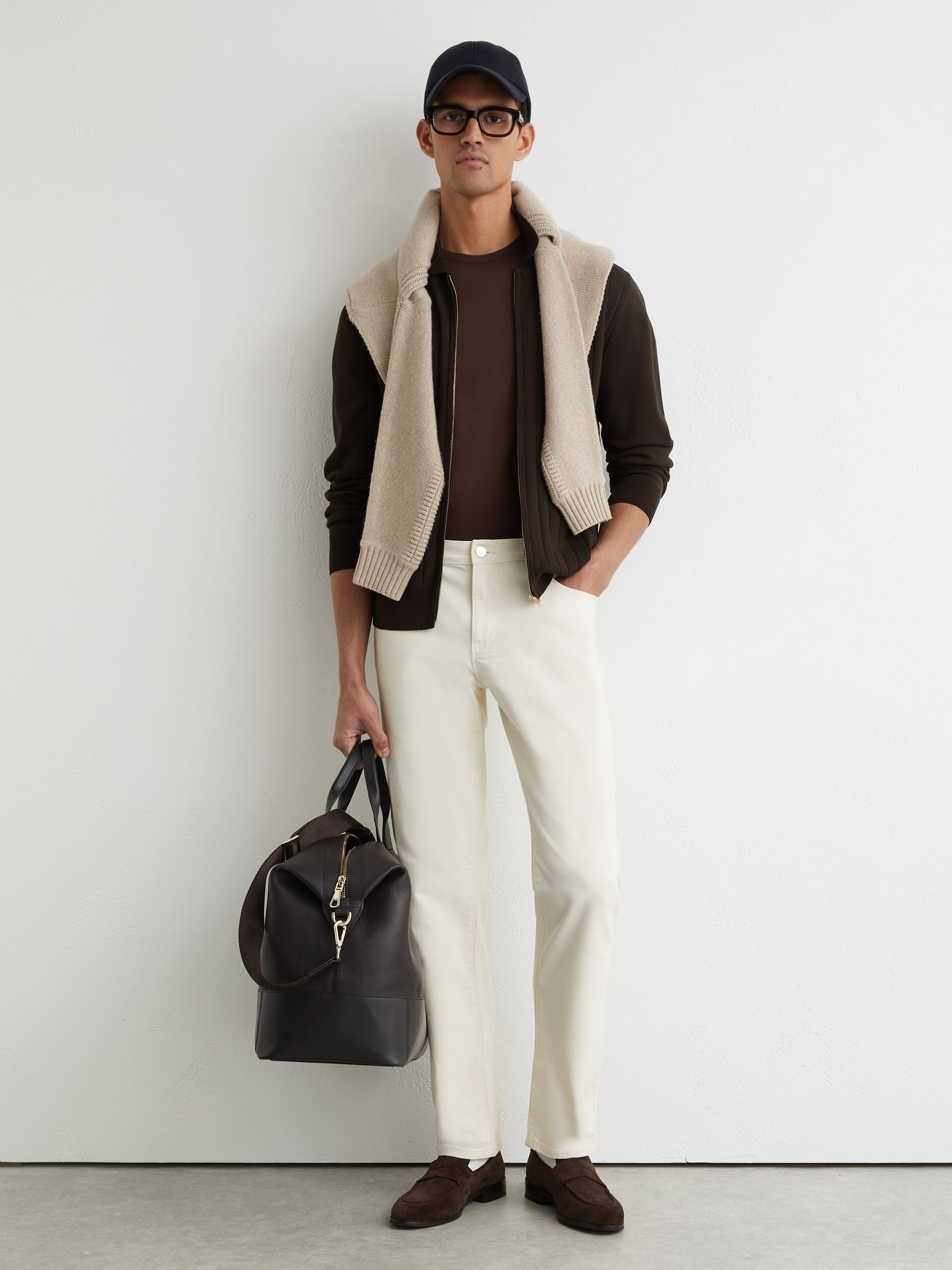 Wide-Rib Zip-Through Cardigan in Chocolate Brown - Image 4 of 7