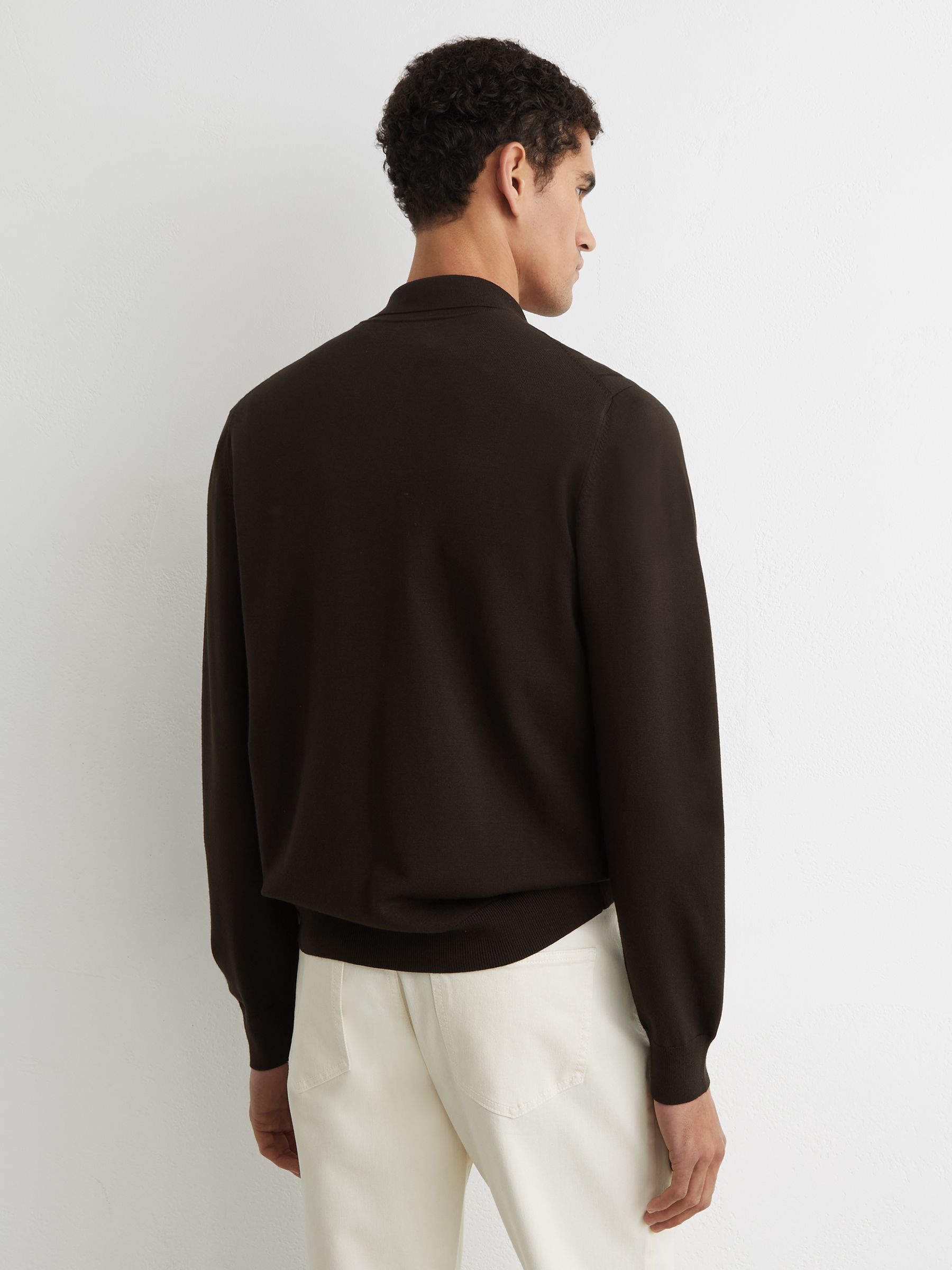 Wide-Rib Zip-Through Cardigan in Chocolate Brown - Image 6 of 7