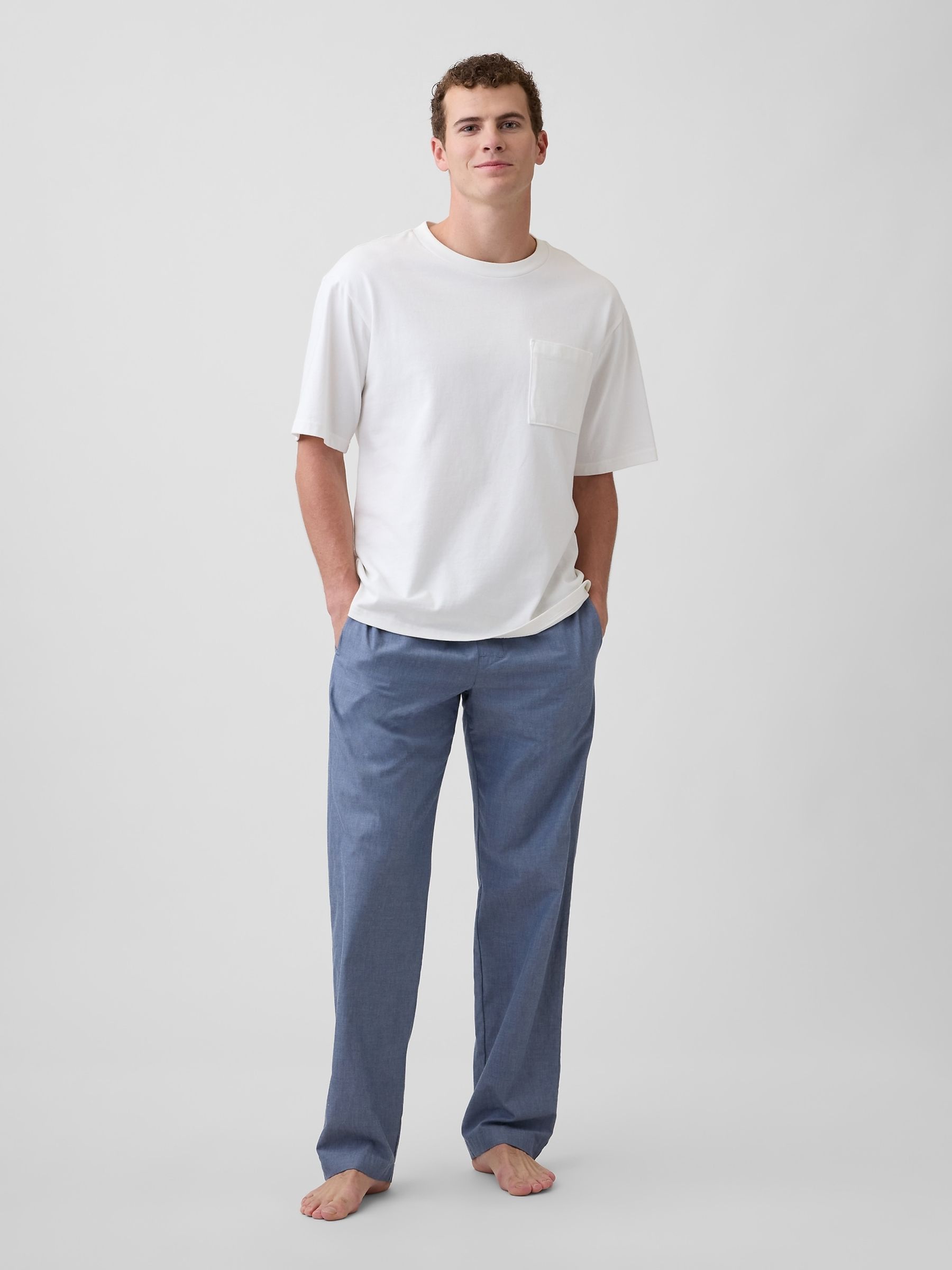 Blue Relaxed Poplin Pyjama Bottom - Image 1 of 4