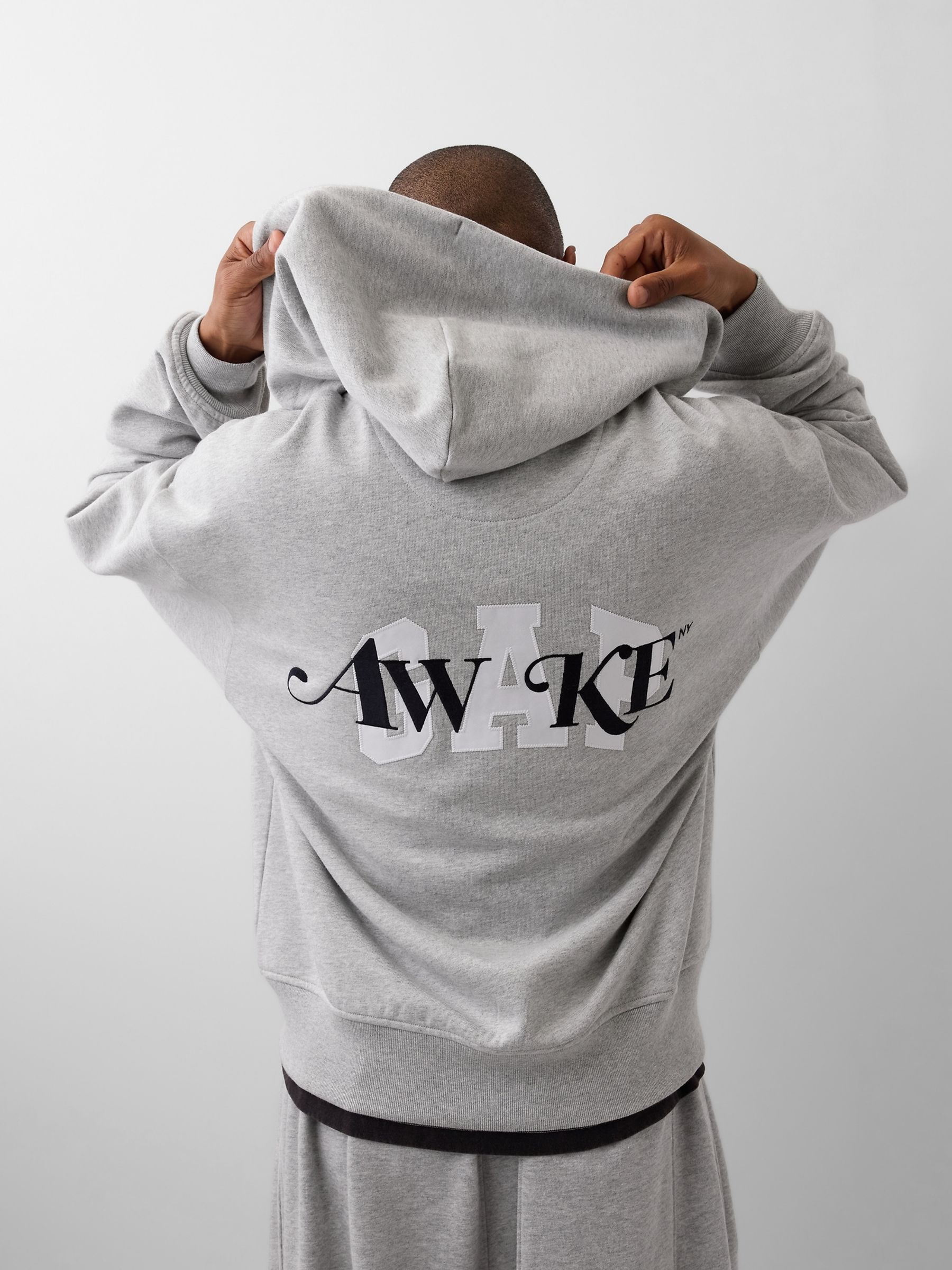 Gap x Awake NY Grey Heavyweight Oversized Logo Zip Hoodie | Gap