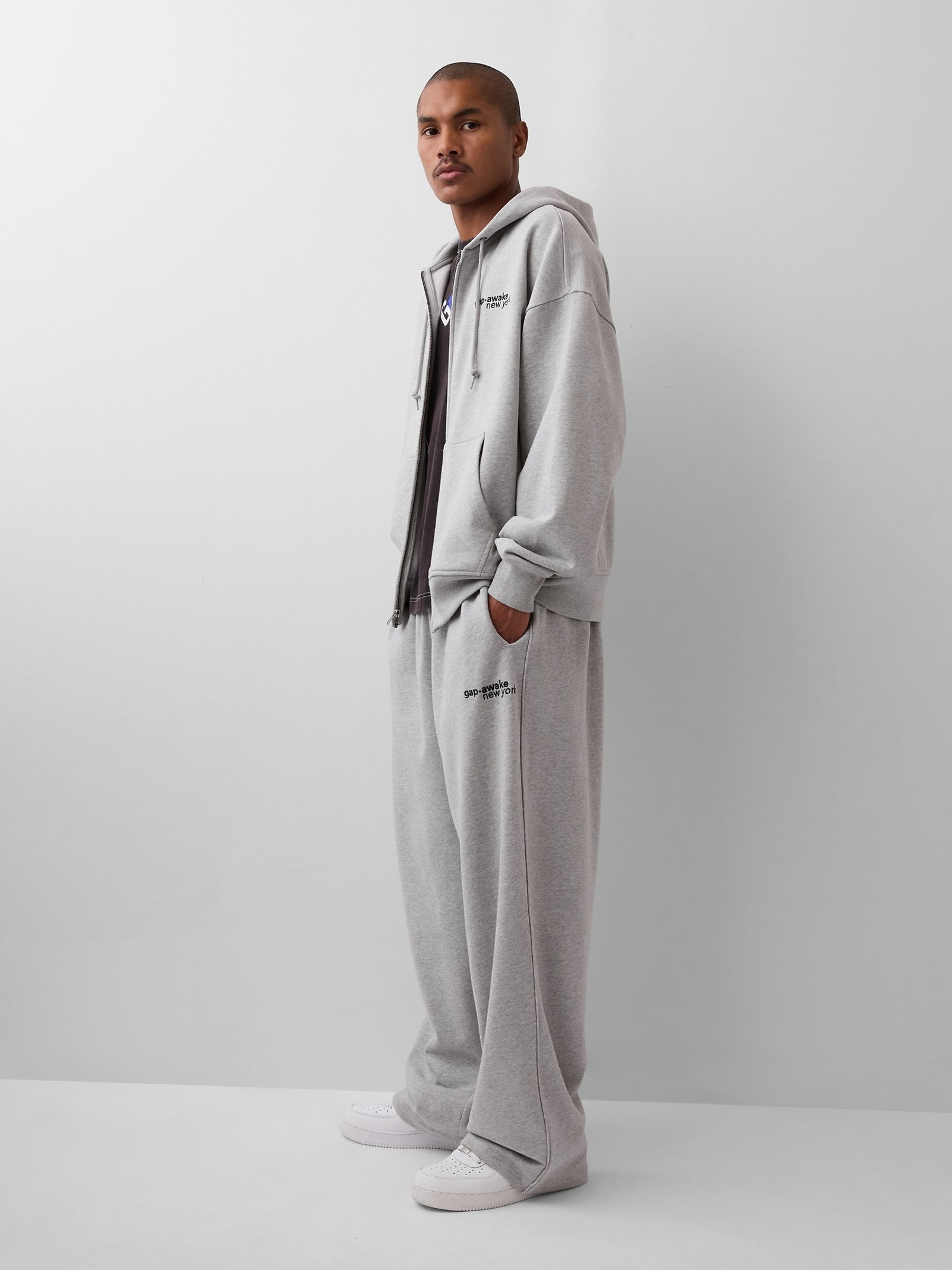 Gap x Awake NY Grey Heavyweight Oversized Logo Zip Hoodie | Gap