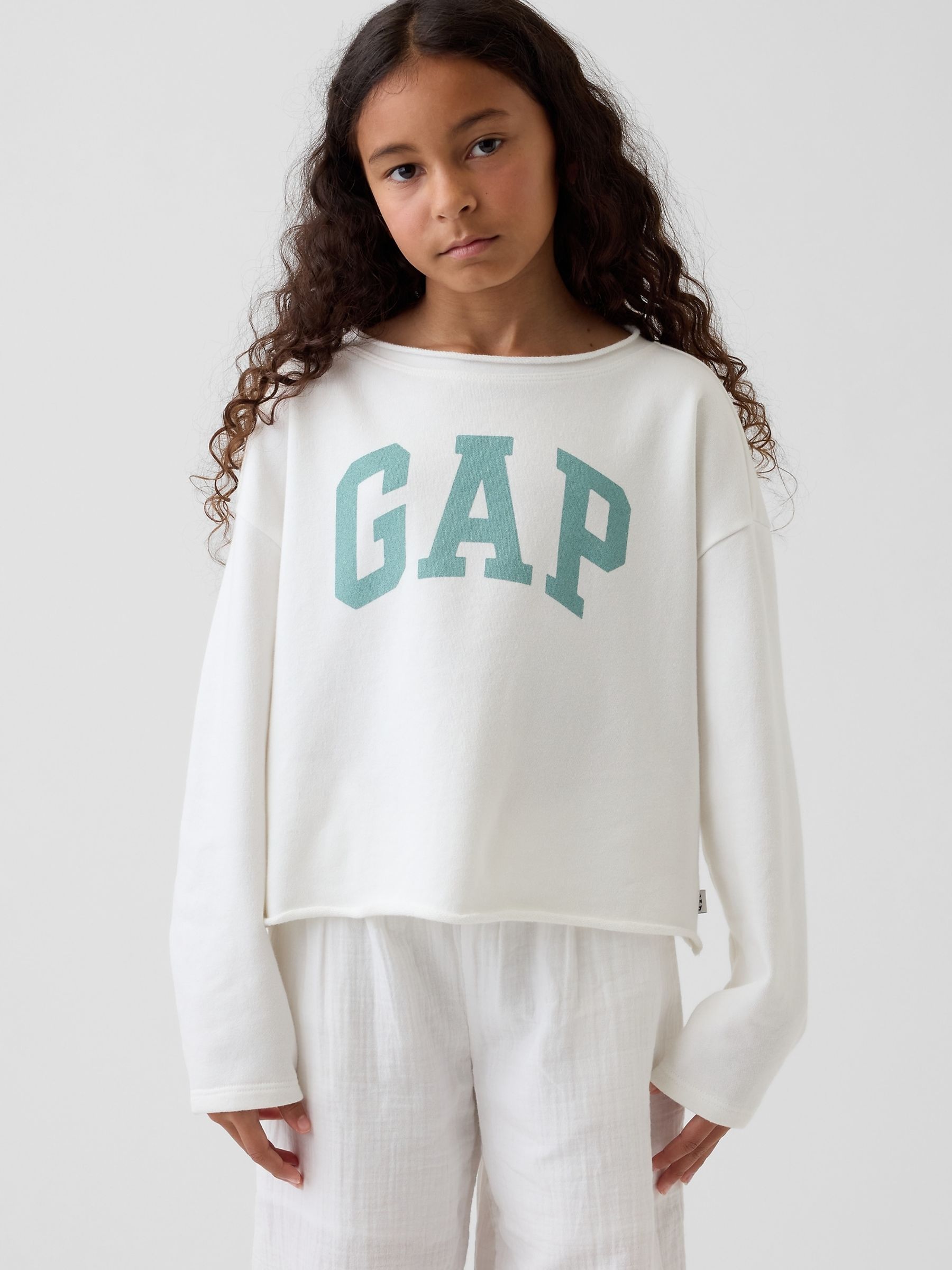 White French Terry Wide-Neck Logo Sweatshirt - Image 1 of 5