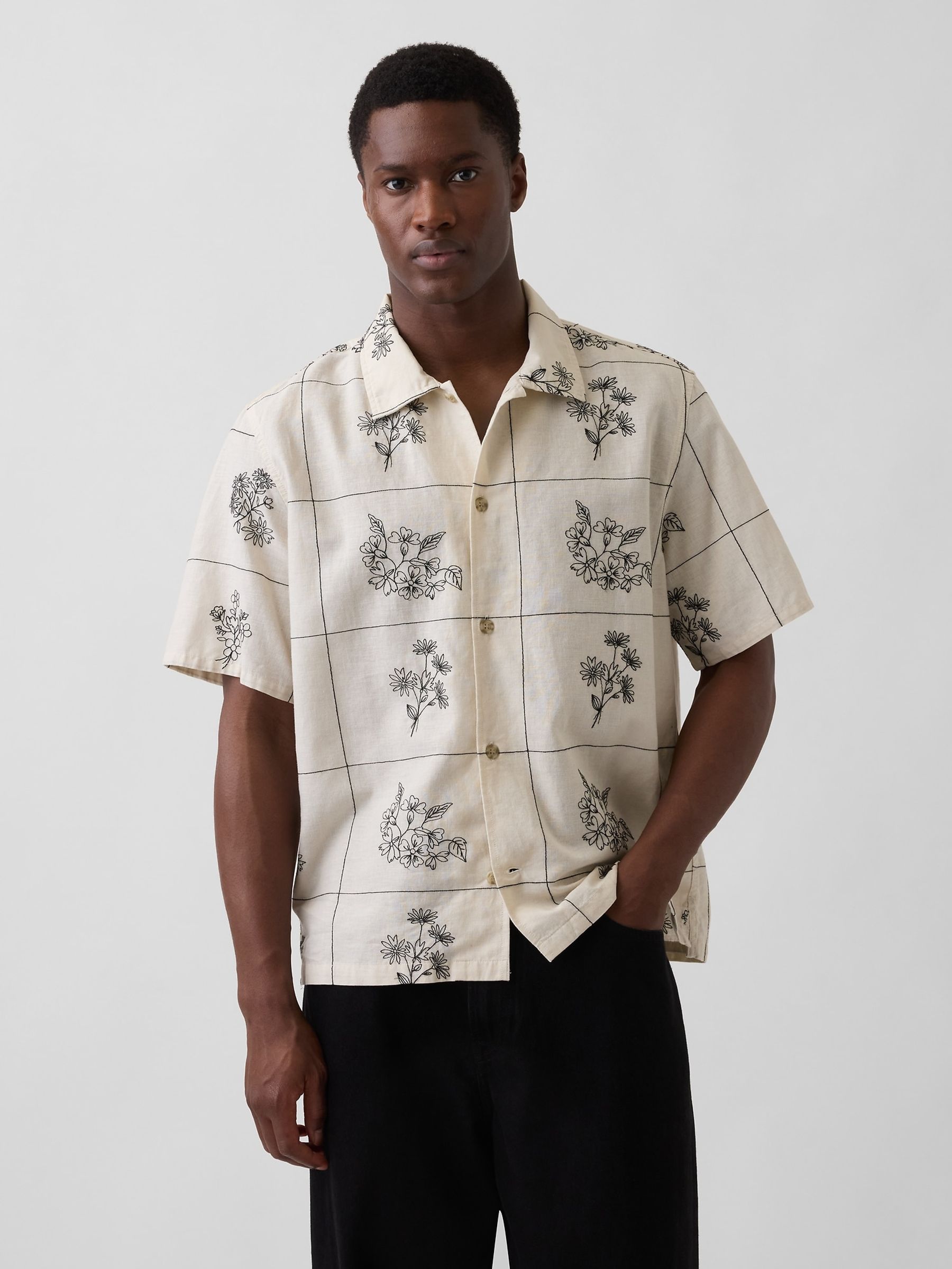 Cream Linen-Cotton Relaxed Straight-Hem Shirt - Image 1 of 4