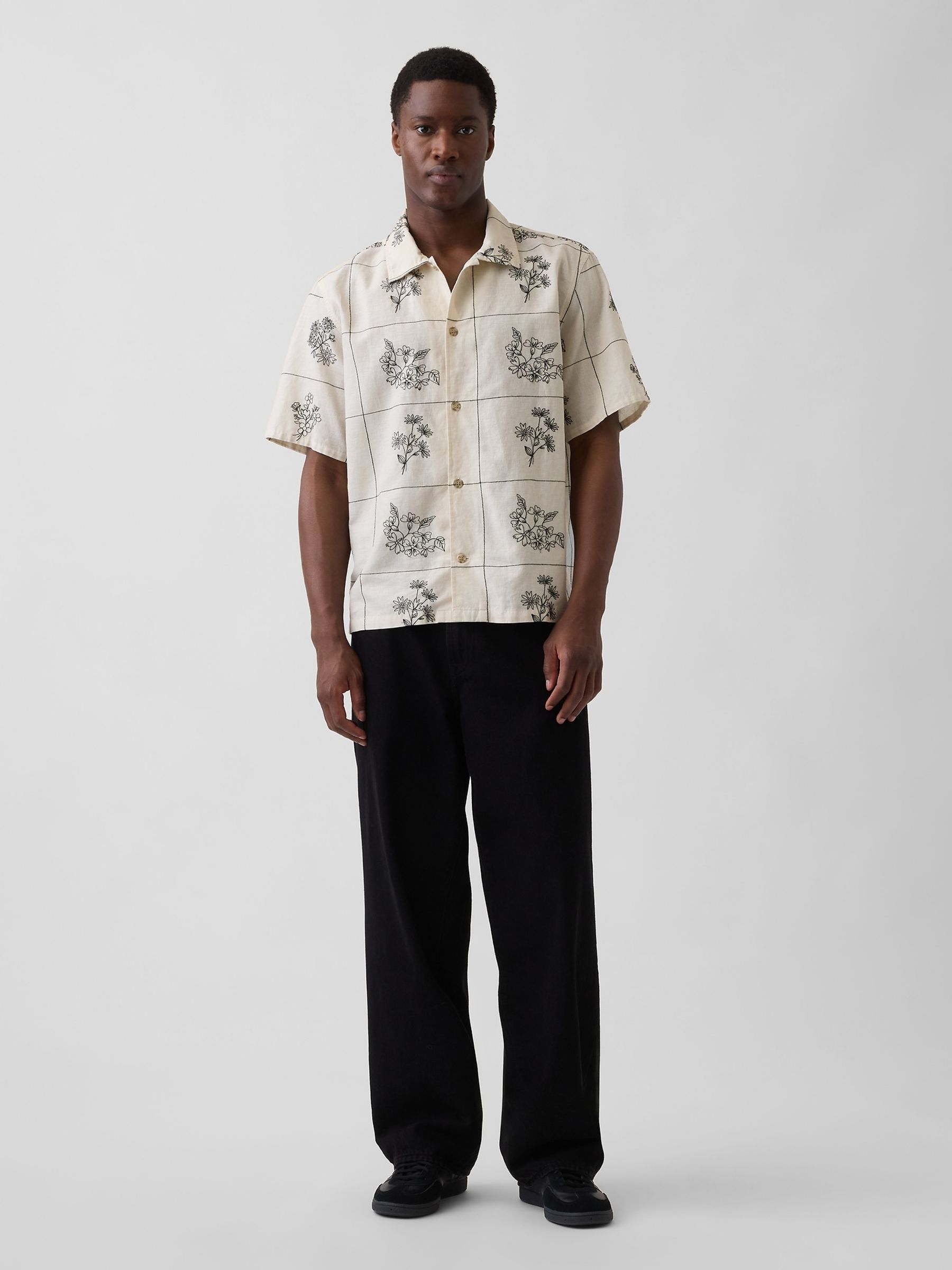 Cream Linen-Cotton Relaxed Straight-Hem Shirt - Image 3 of 4